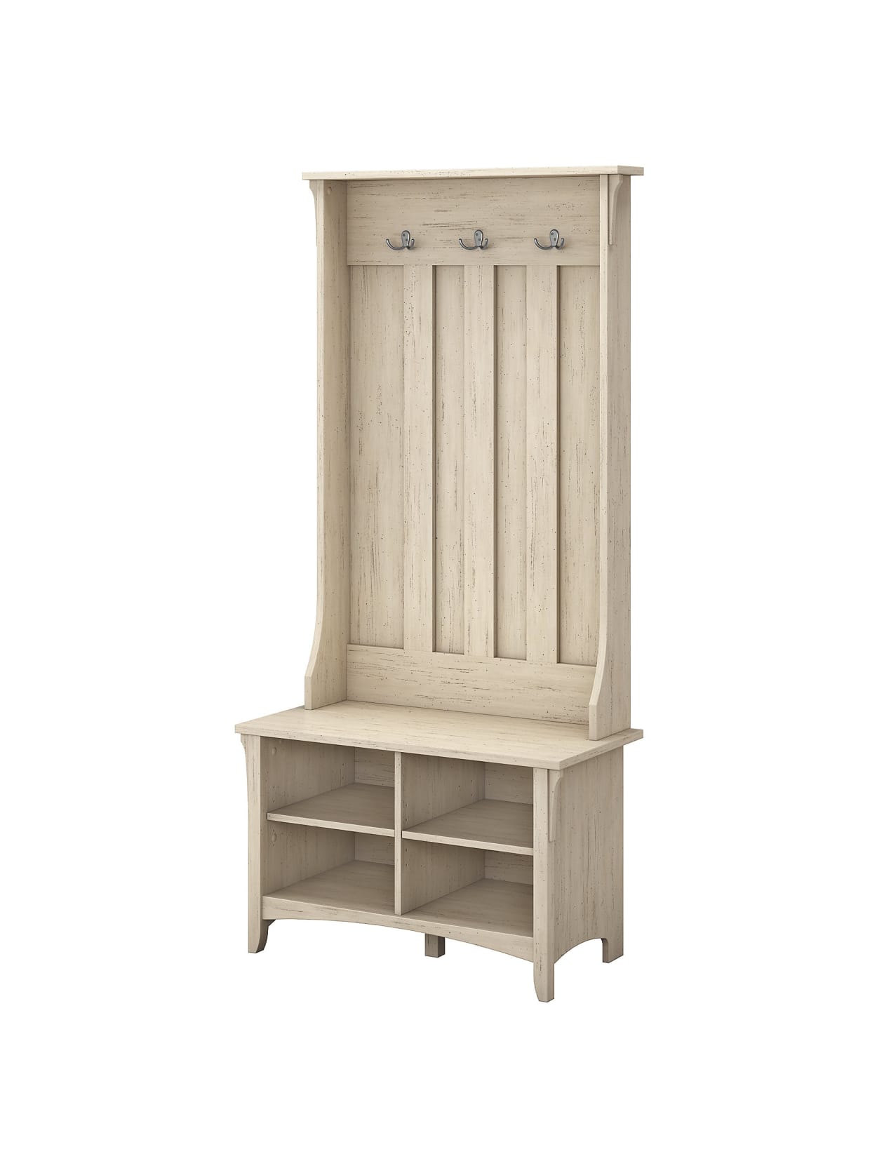 Bush Furniture Salinas Hall Tree With Storage Bench Antique White