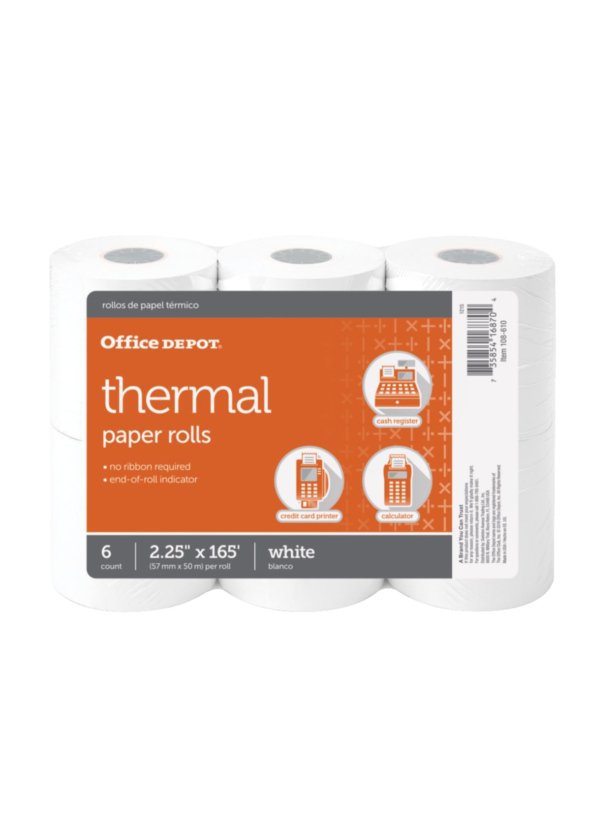 Office Depot Brand Thermal Paper Rolls 2 14 X 165 White Pack Of 6 Office Depot