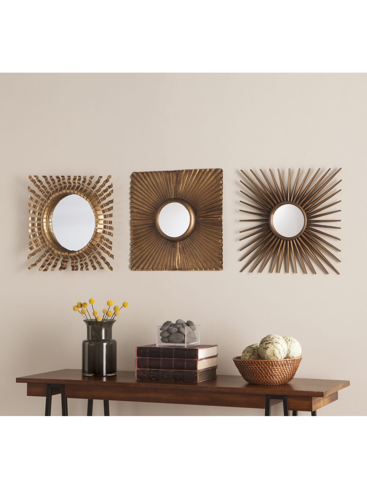 Southern Enterprises Lorzy 3 Piece Square Decorative Mirror Set 16 H X 16 W X 2 D Antique Gold Office Depot