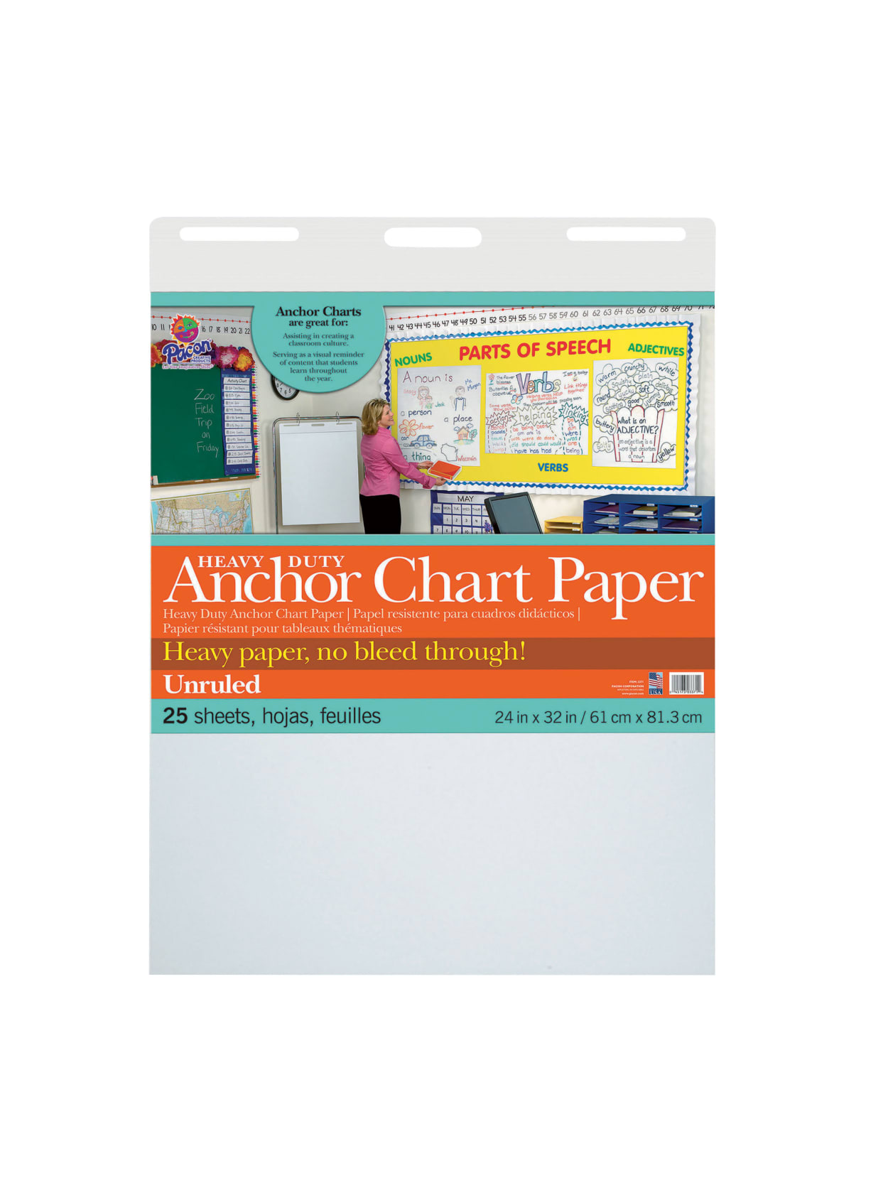 Pacon Heavy Duty Anchor Chart Paper Pad 24 X 32 Unruled White 25 Sheets Office Depot