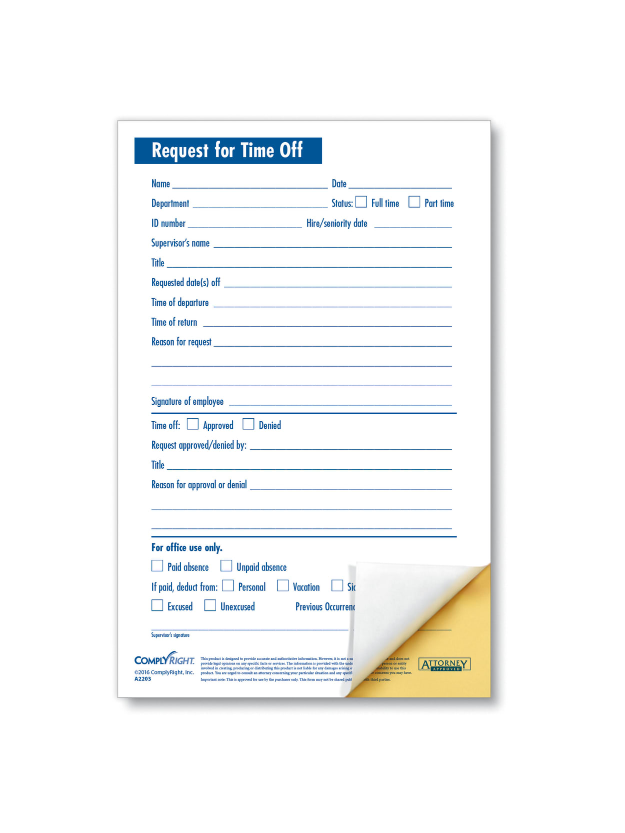 Complyright Request For Time Off Forms 2 Part 5 12 X 8 12 White Pack Of 50 Office Depot