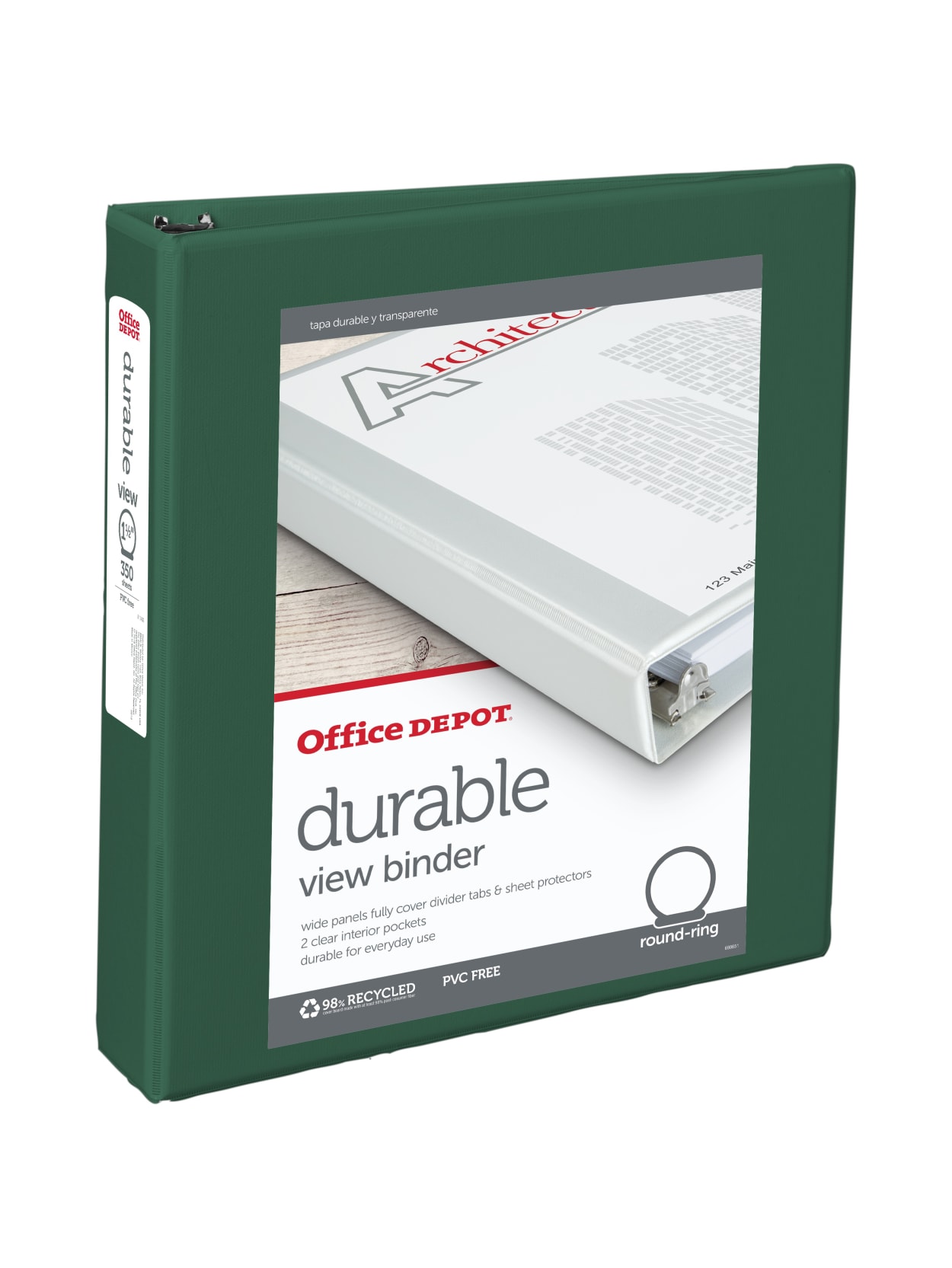 Office Depot Brand Durable View 3 Ring Binder 1 12 Round Rings 61percent Recycled Dark Green Office Depot
