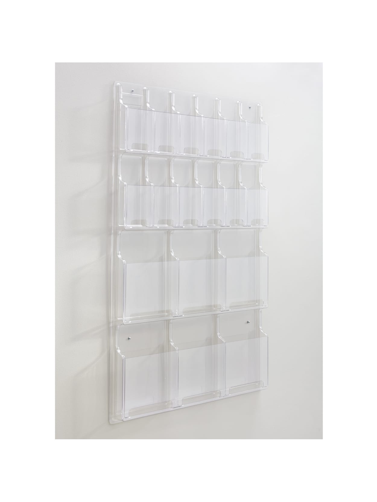 clear plastic shoe rack on Clear Literature Rack Combination 6 Magazine Pockets 12 Pamphlet Pockets Office Depot