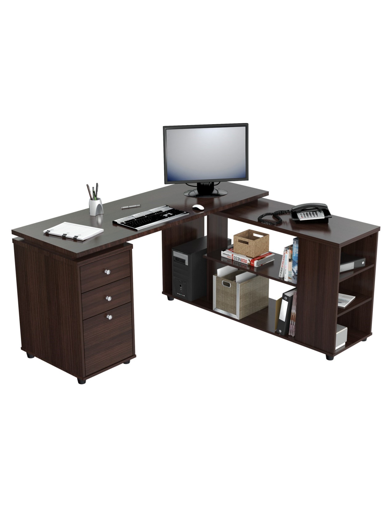 Inval L Shaped Computer Workstation Espresso Wengue Office Depot