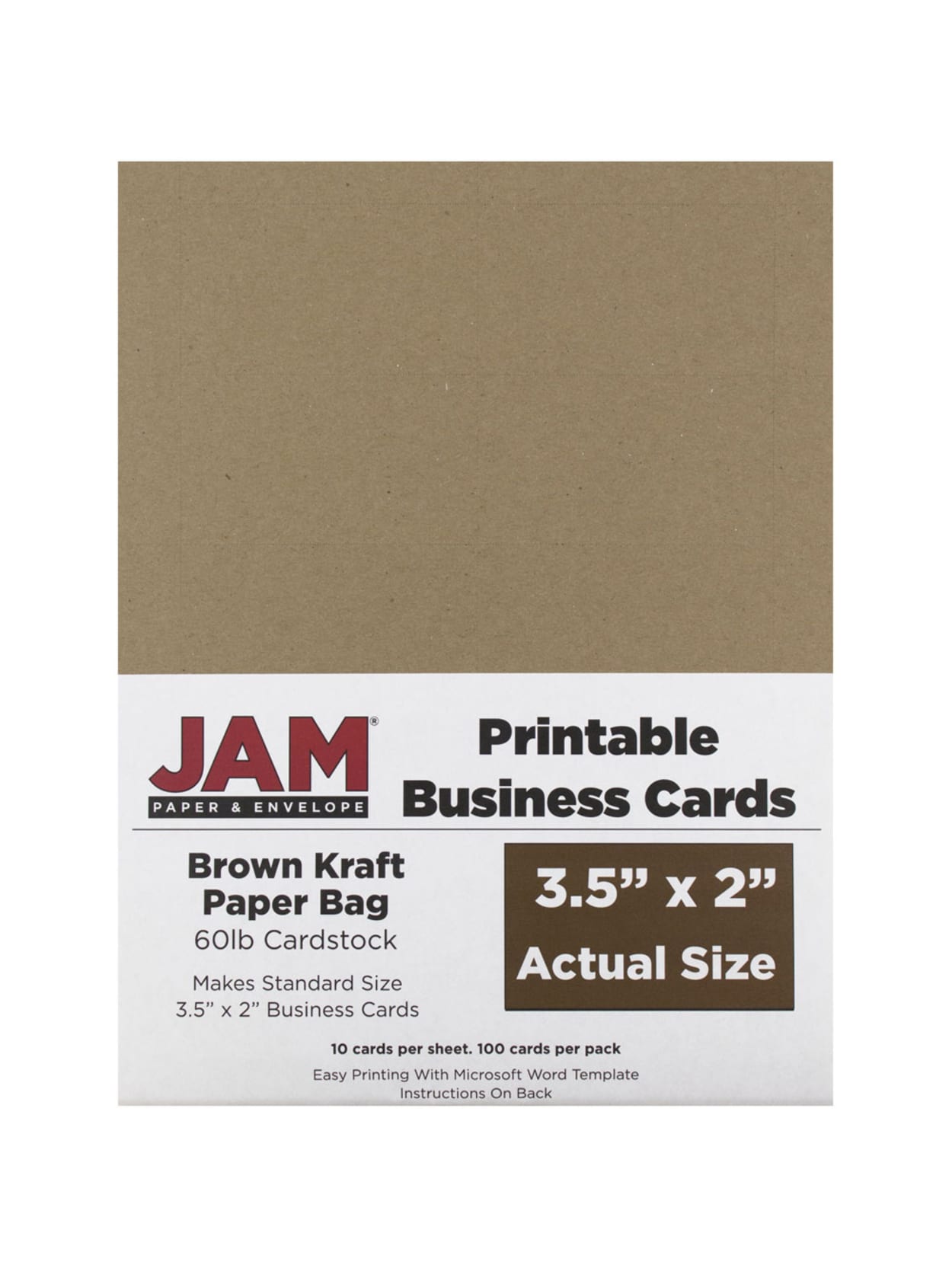 Jam Paper Printable Business Cards 3 12 X 2 Brown Kraft 10 Cards Per Sheet Pack Of 10 Sheets Office Depot
