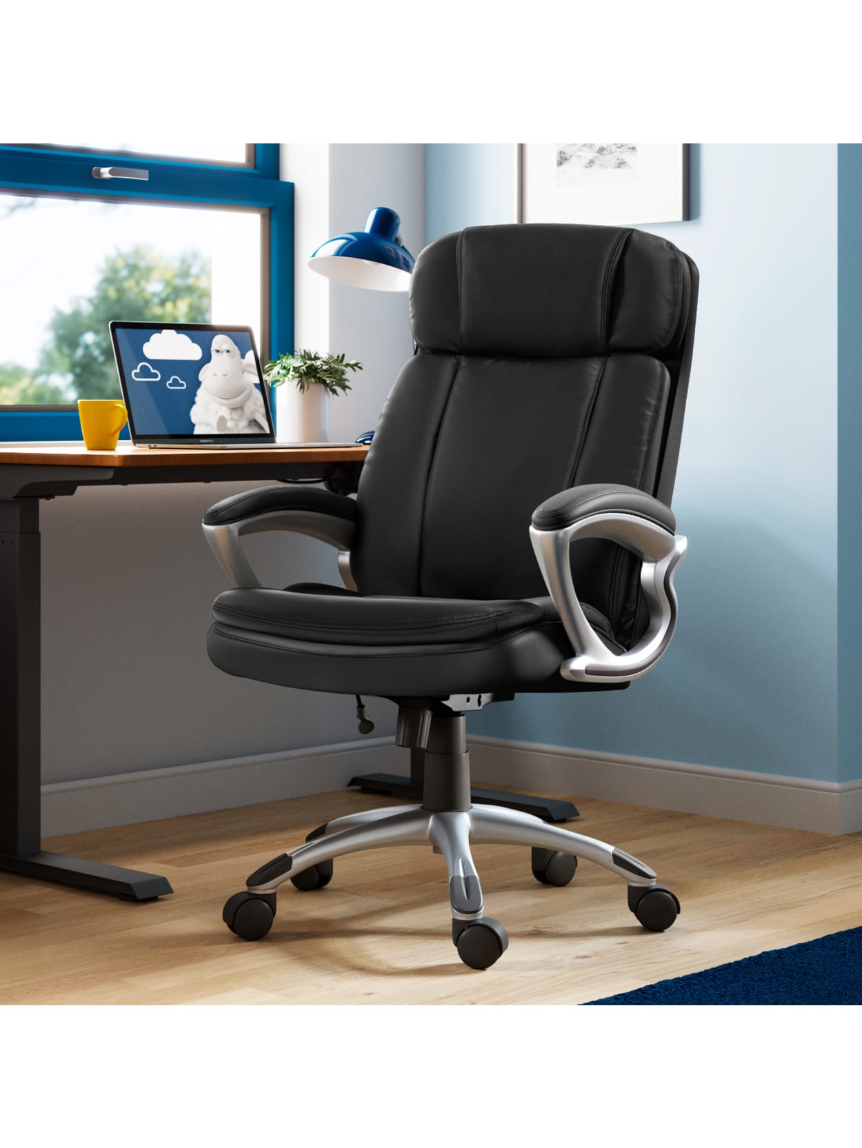 Serta Big And Tall Puresoft Bonded Leather High Back Chair Blacksilver Office Depot