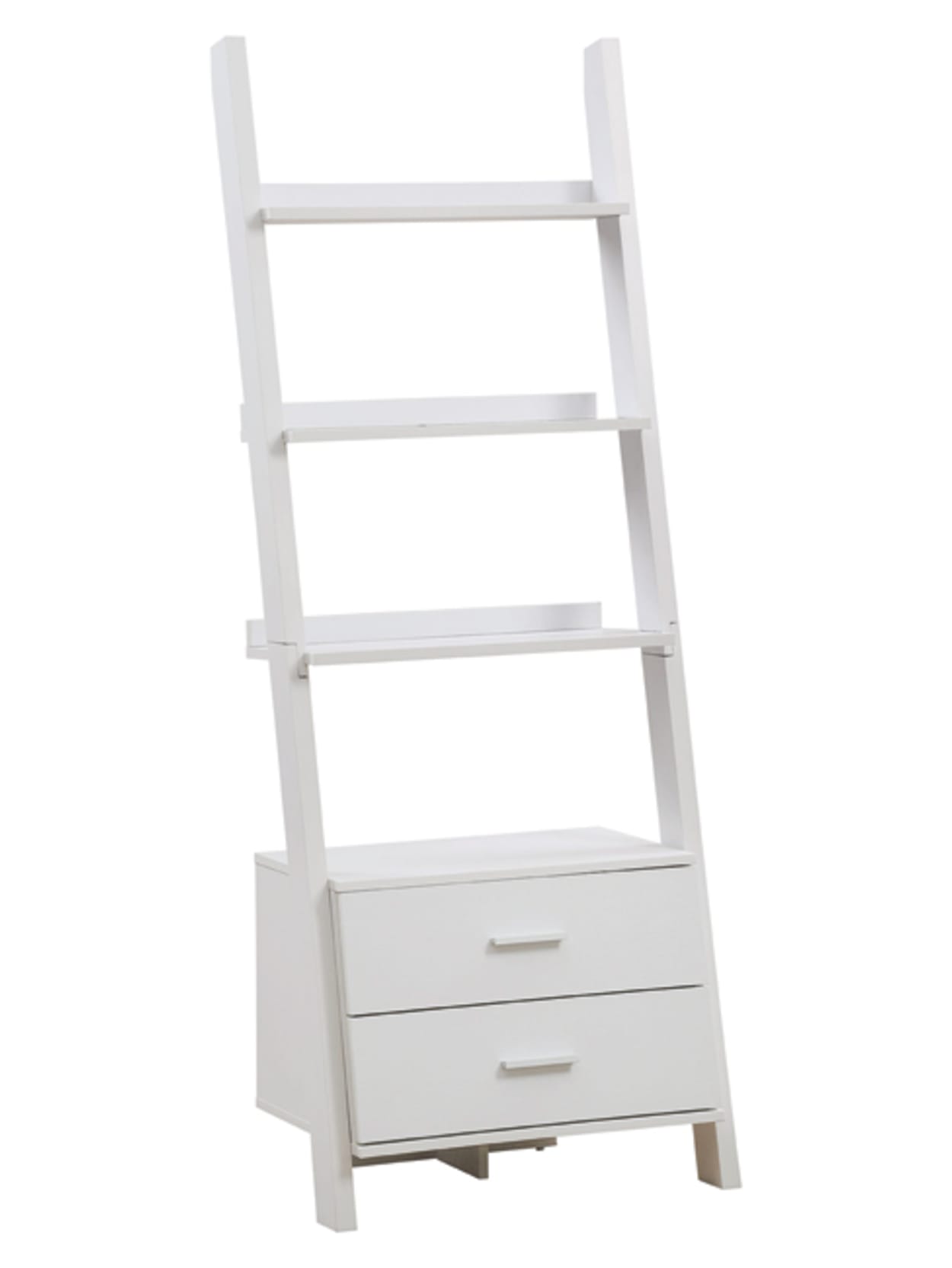 Monarch Specialties 4 Shelf Ladder Bookcase With 2 Drawers White Office Depot The experts at hgtv.com create a diy ladder shelf for easy storage with the help of an upcycled ladder, wood planks and some chalk paint. monarch specialties 4 shelf ladder bookcase with 2 drawers white item 1852381