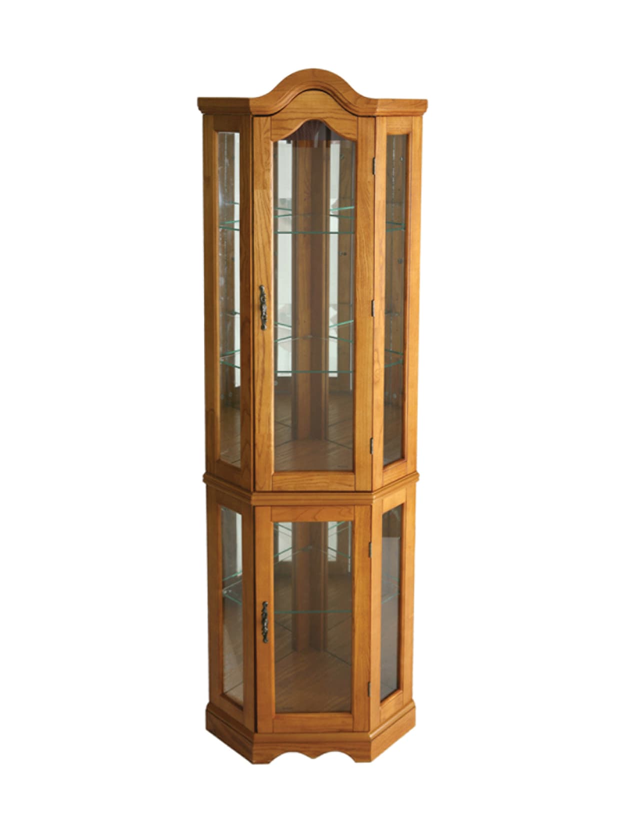 Southern Enterprises Lighted Corner Curio Cabinet Golden Oak Office Depot