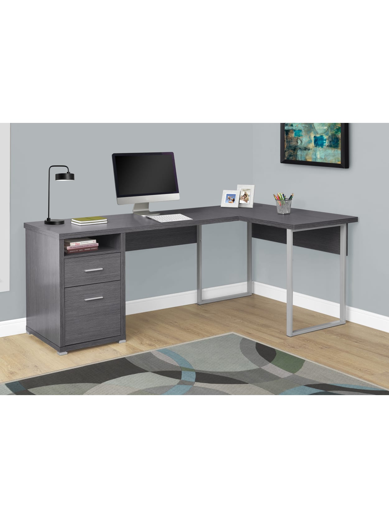 Monarch Specialties L Shaped Computer Desk With 2 Drawers Gray Office Depot