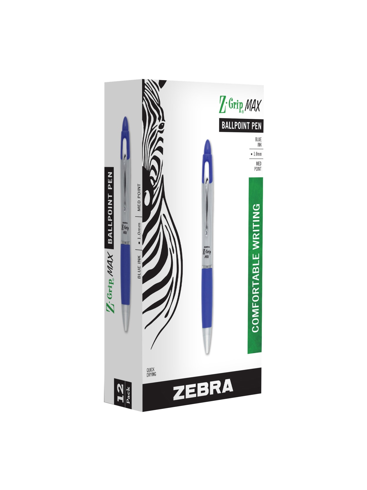 Zebra Z Grip Max Retractable Ballpoint Pens Medium Point 1 0mm Grayblue Pack Of 12 Office Depot