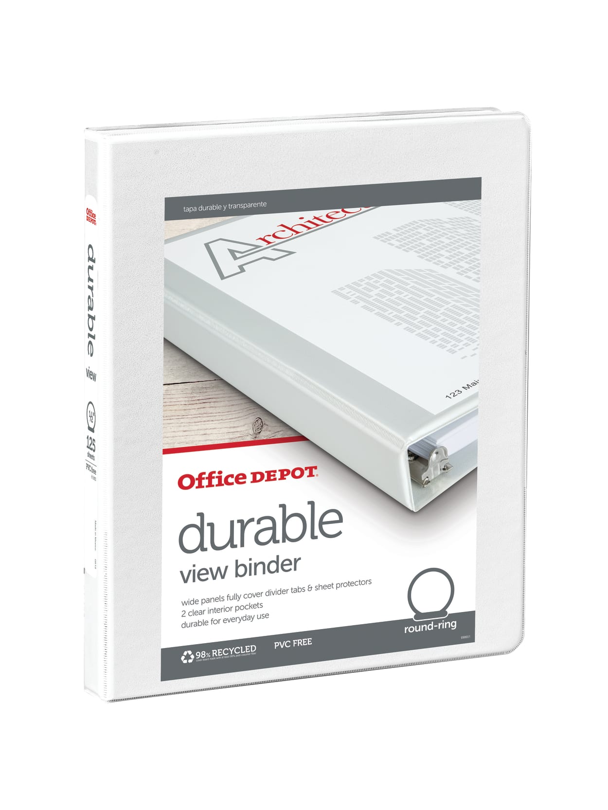 Office Depot Brand Durable View 3 Ring Binder 12 Round Rings White Office Depot