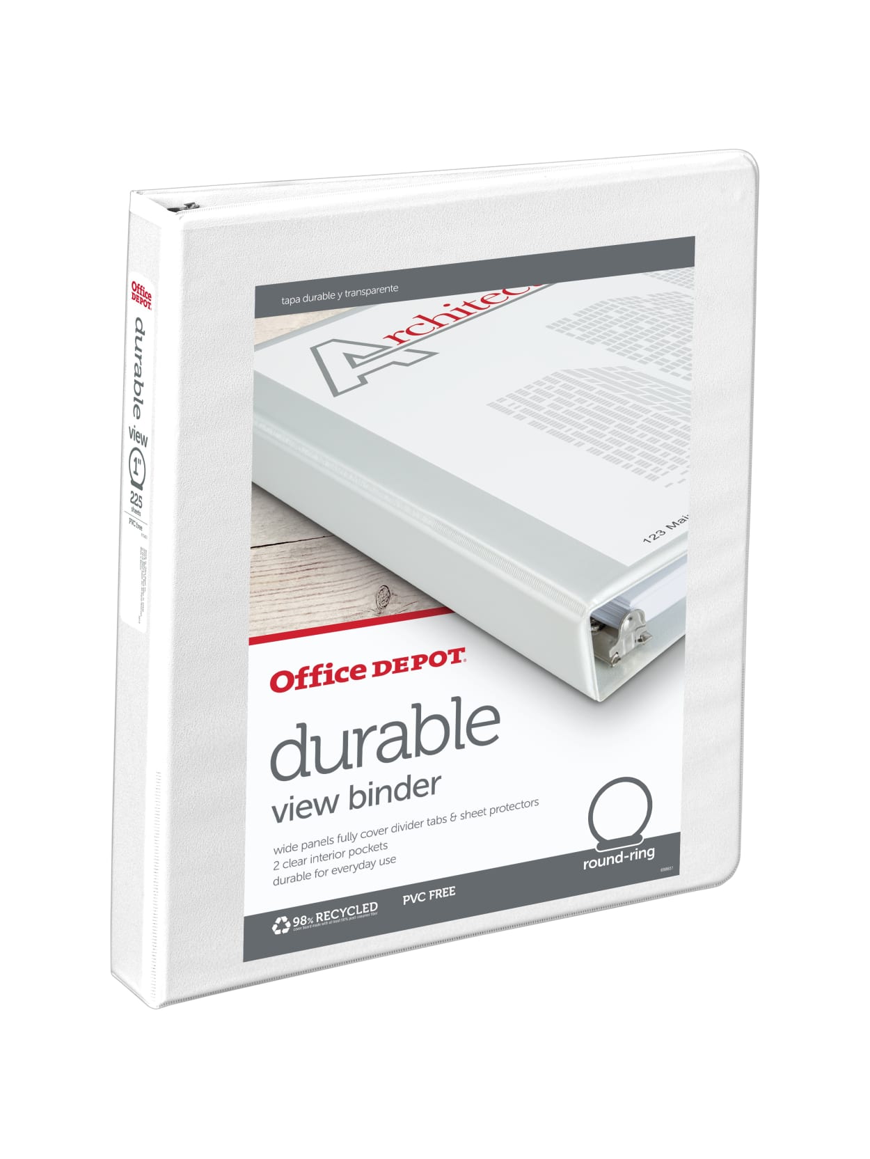 Office Depot Brand Durable View 3 Ring Binder 1 Round Rings 49percent Recycled White Office Depot