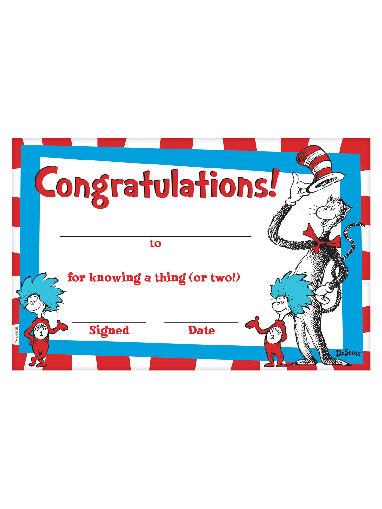 Amscan Cat In The Hat Certificates 108ct Office Depot