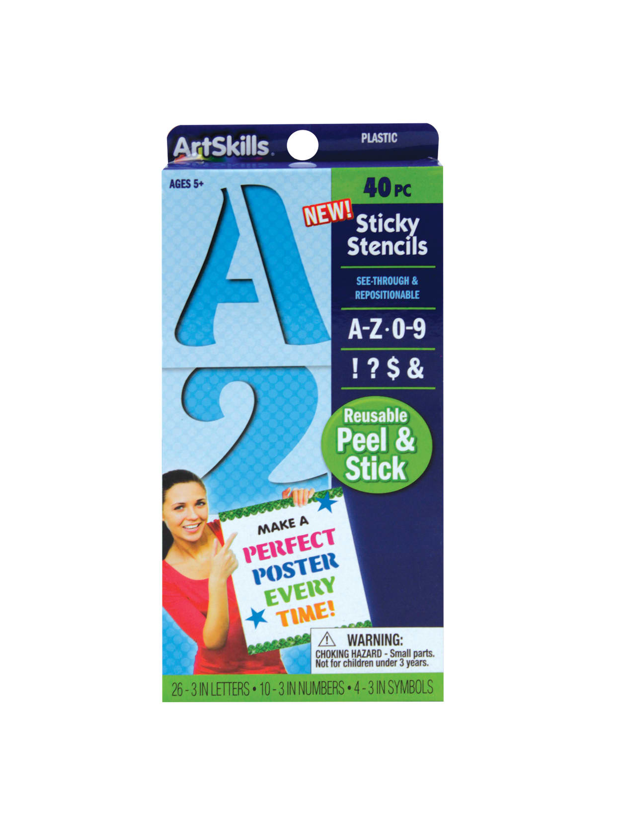 Artskills Sticky Stencils 3 Numbersletterssymbols Blue Pack Of 40 Office Depot