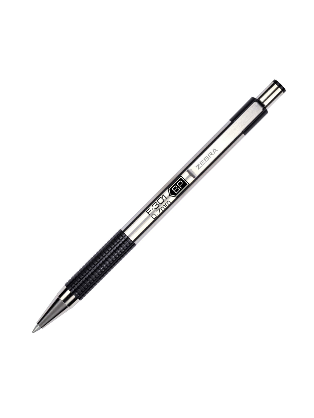 Zebra F 301 Stainless Steel Retractable Ballpoint Pen Fine Point 0 7 Mm Stainless Steel Barrel Black Ink Office Depot