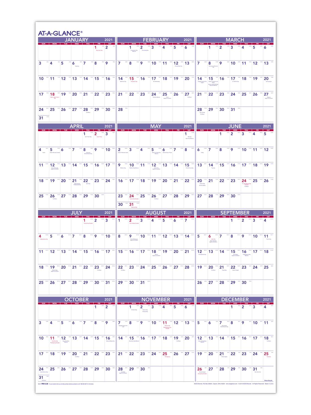 At A Glance Yearly Wall Calendar Pm122821 Office Depot
