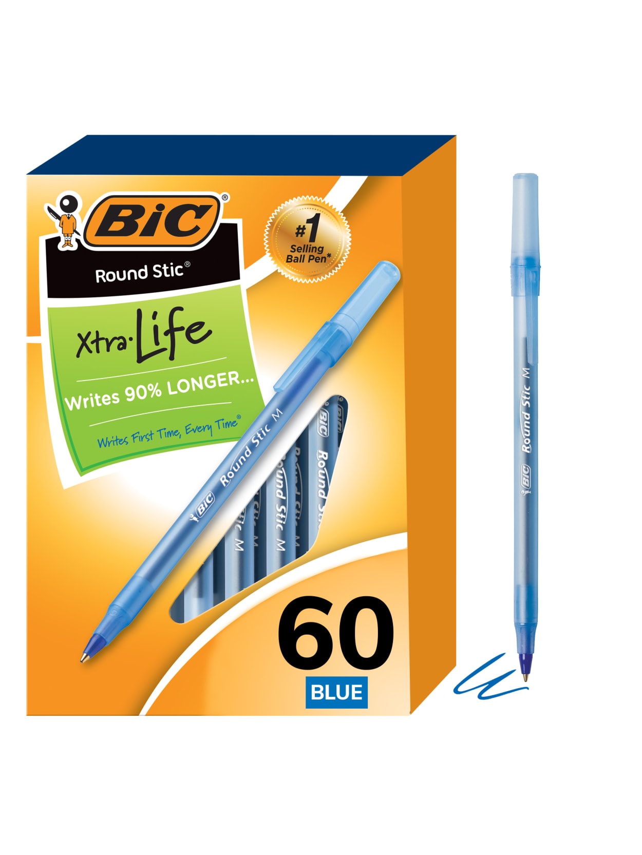 Bic Round Stic Ball Pens 1 0 Mm Blue 60 Pk Office Depot
