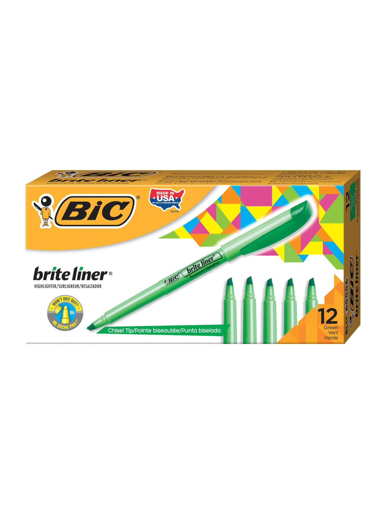 Bic Brite Liner Highlighters Green Box Of 12 Office Depot