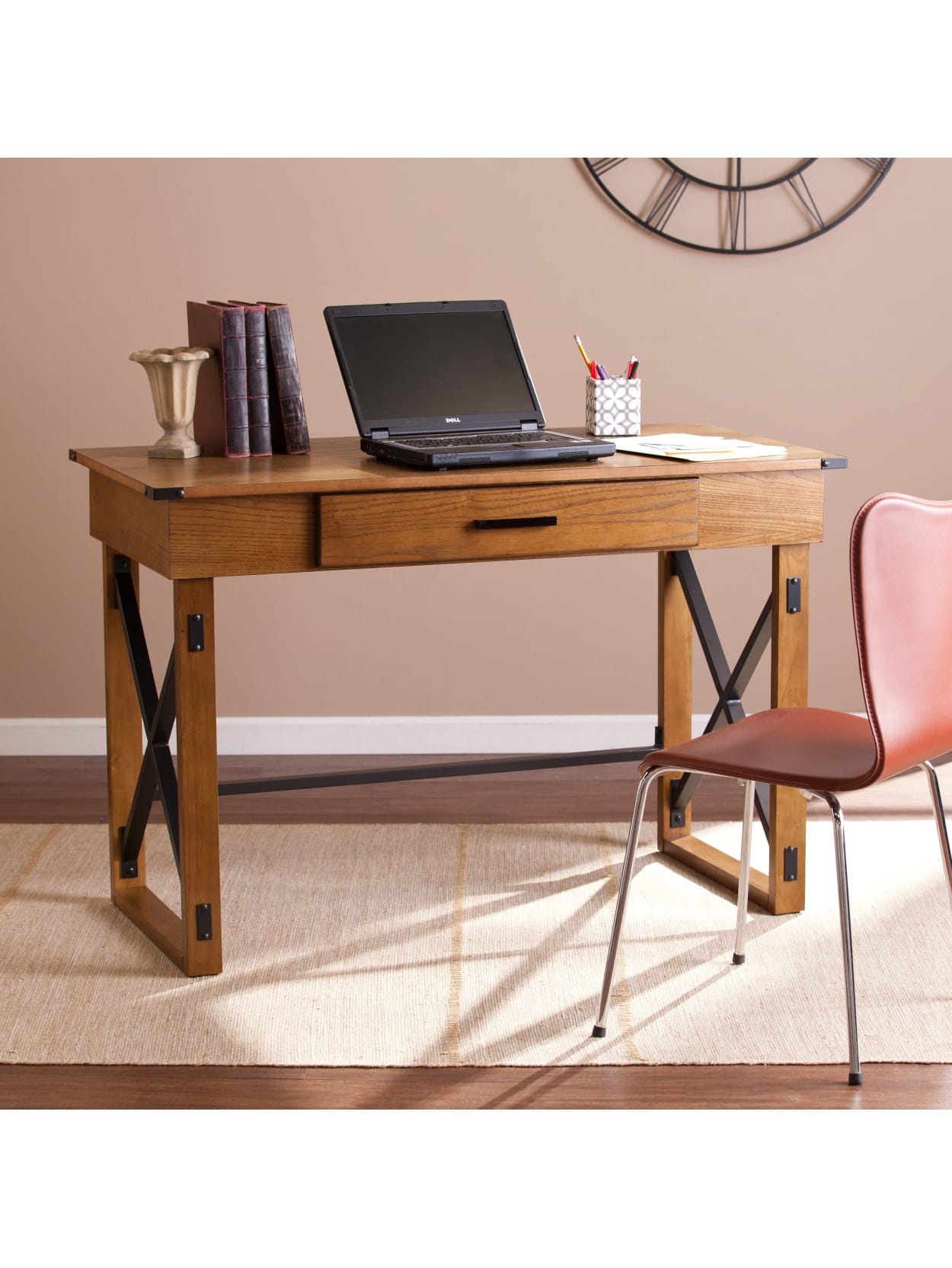 Southern Enterprises Canton Wooden Adjustable Height Desk Glazed Pine Office Depot