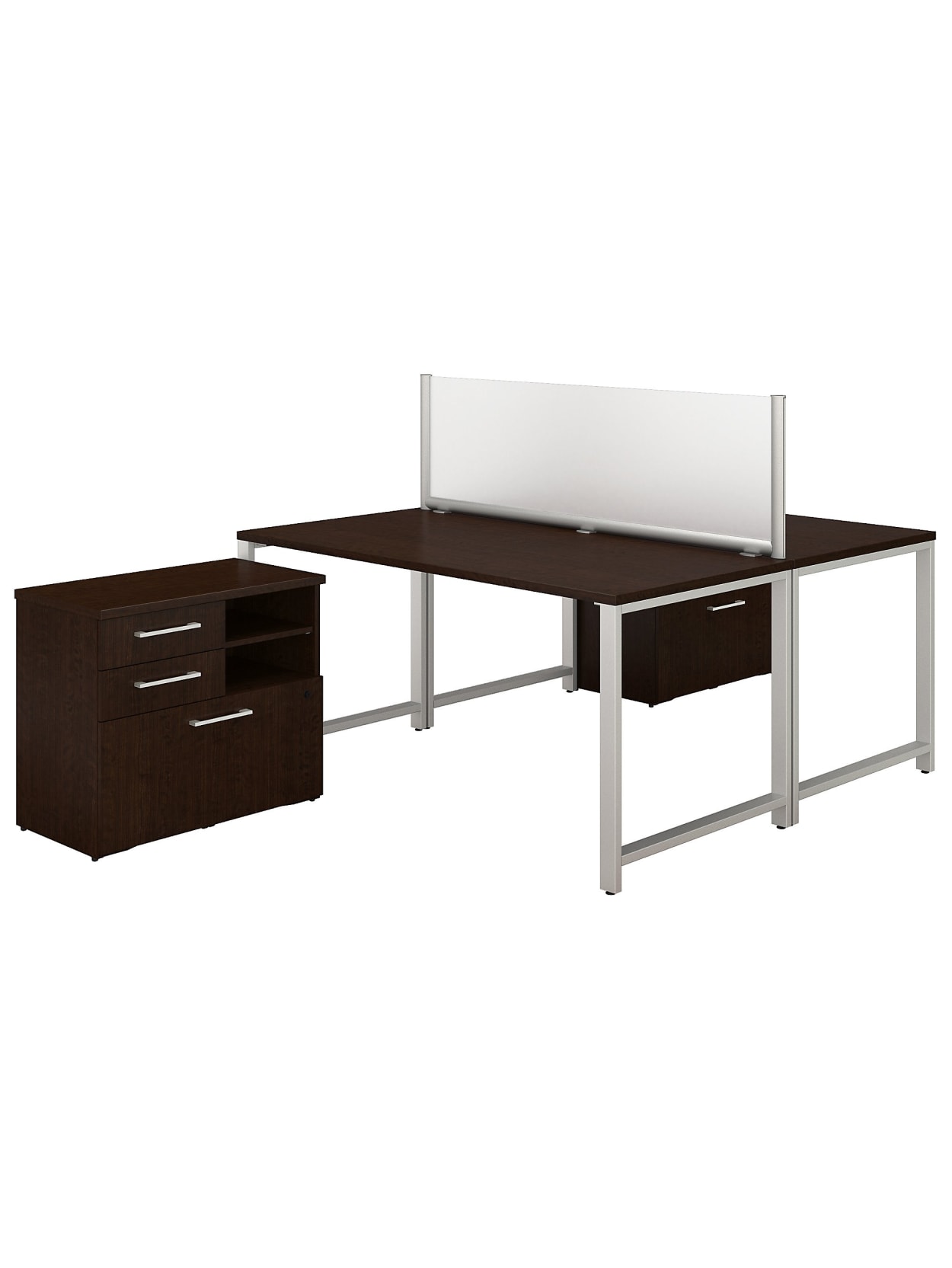 Bush Business Furniture 400 Series 2 Person Workstation With Table Desks And Storage 60 W X 30 D Mocha Cherry Standard Delivery Office Depot