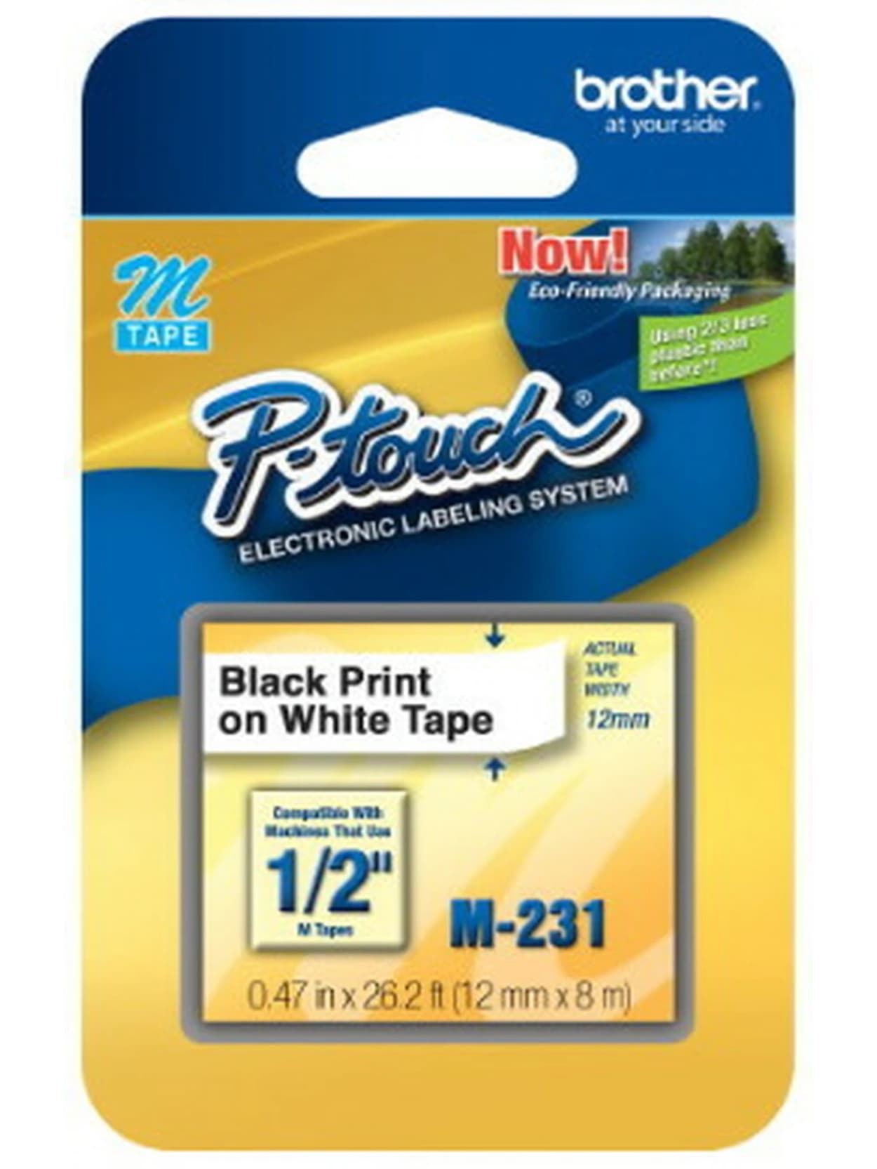 Brother M 231 Black On White Tape 0 47 X 26 2 Office Depot