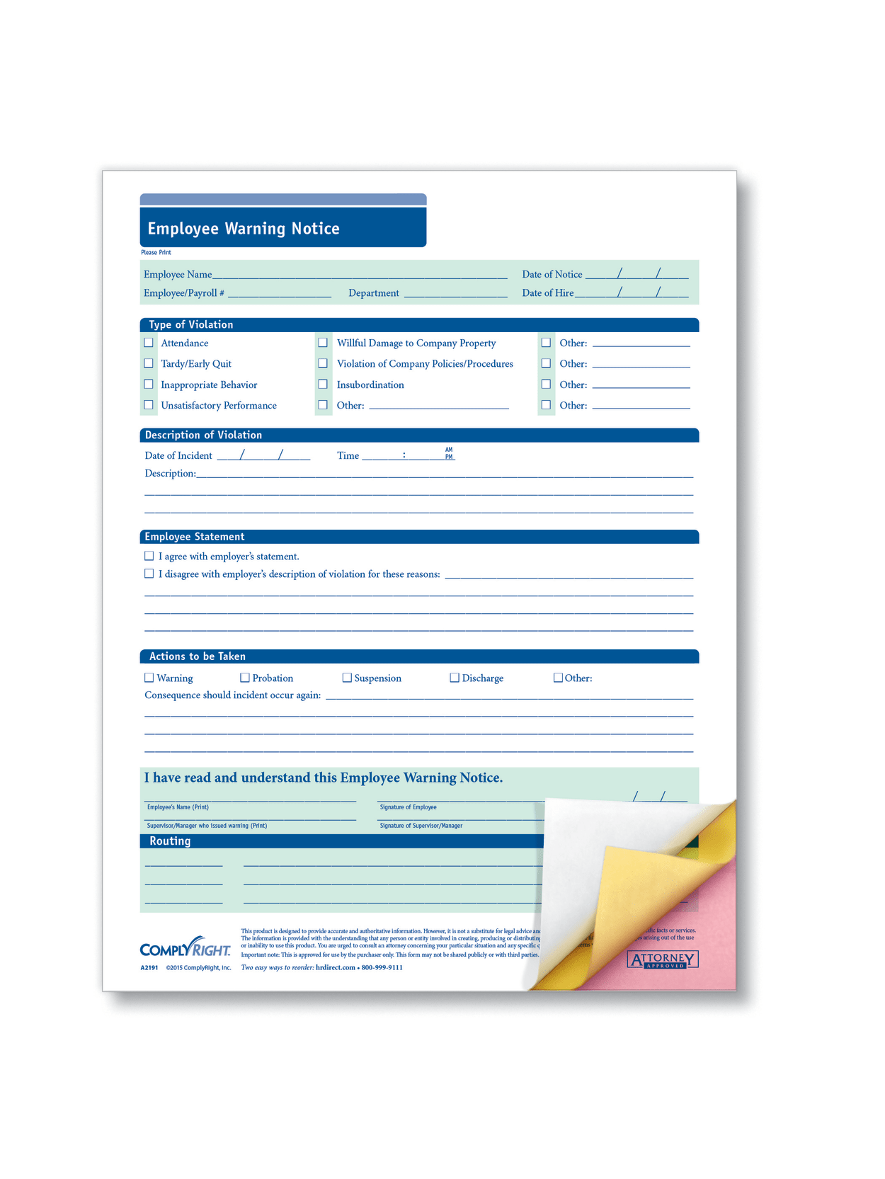 Complyright Carbonless Employee Warning Notice Forms 3 Part 8 12 X 11 White Pack Of 50 Office Depot