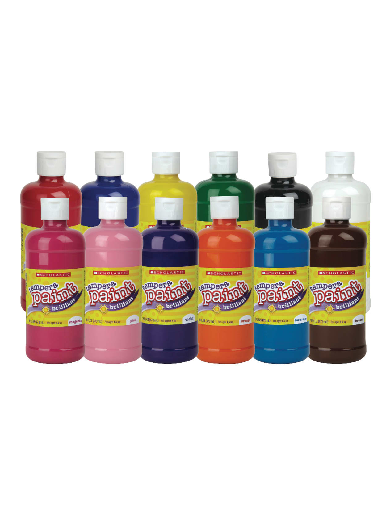 Scholastic Tempera Paint Set 16 Oz Assorted Colors Pack Of 12
