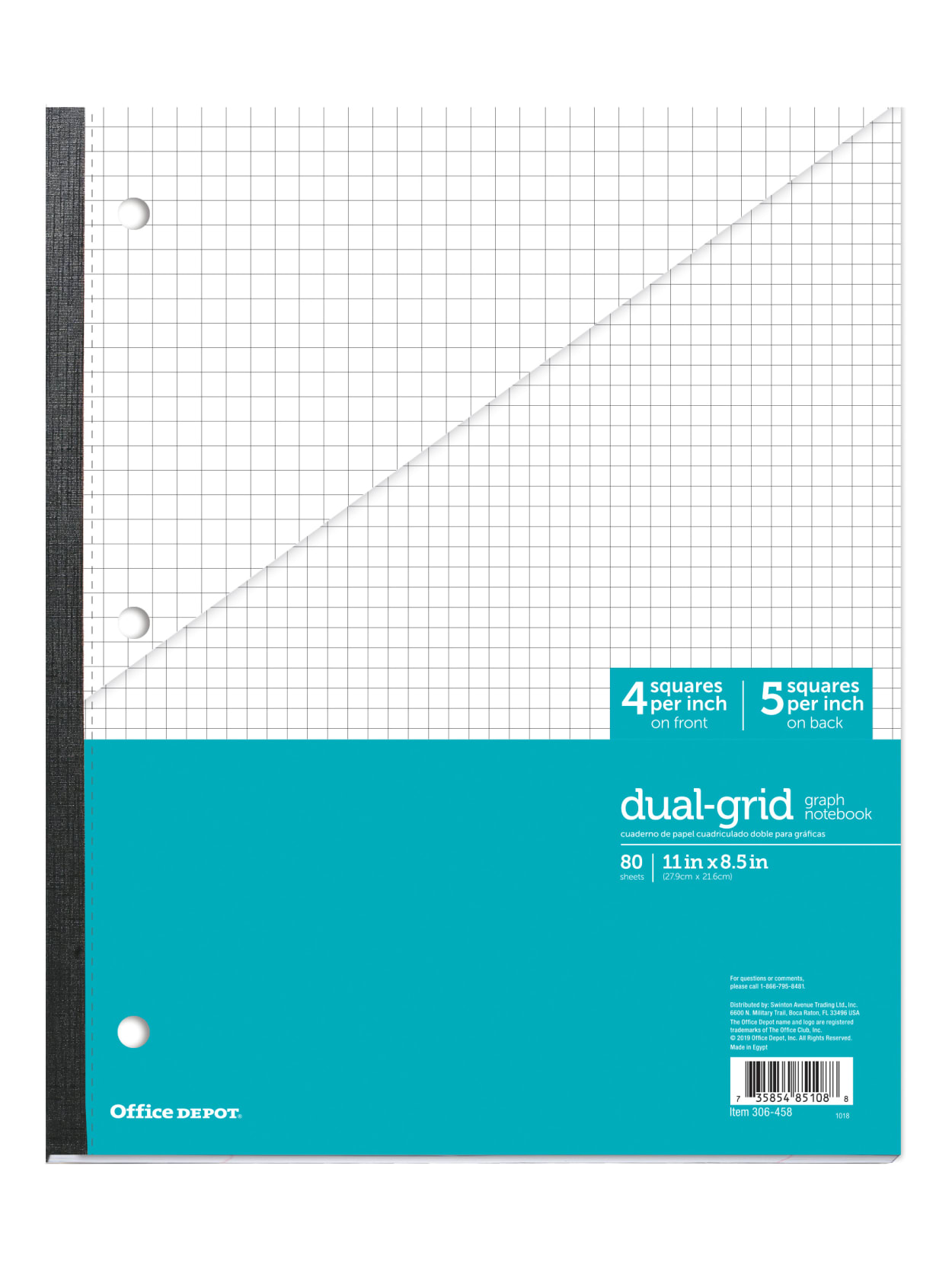 Office Depot Brand Wireless Notebook 8 12 X 11 1 Subject Dual Sized Quadrille Ruled 4 X 4 5 X 5 80 Sheets Teal Office Depot