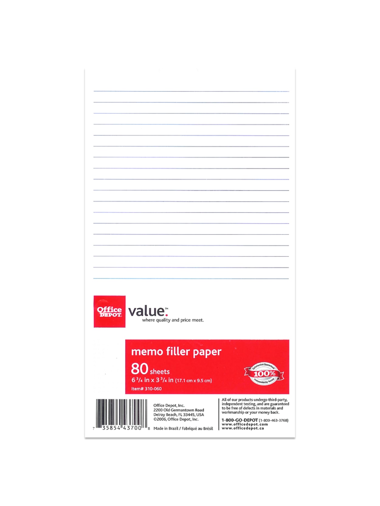 Office Depot Brand 6 Hole Memo Book Filler Paper 6 34 X 3 34 Pack Of 80 Sheets Office Depot