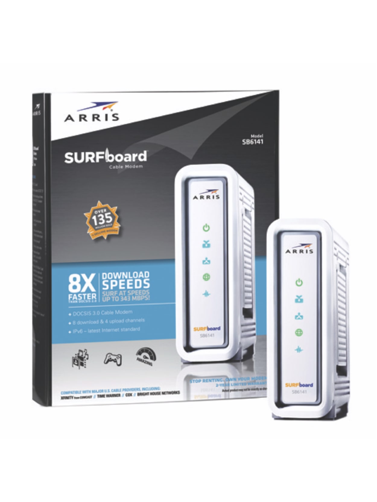 Arris Surfboard Sb6141 Cable Modem 1 X Network Rj 45 F Type 444 9 Mbits Broadband Gigabit Ethernet Desktop Office Depot