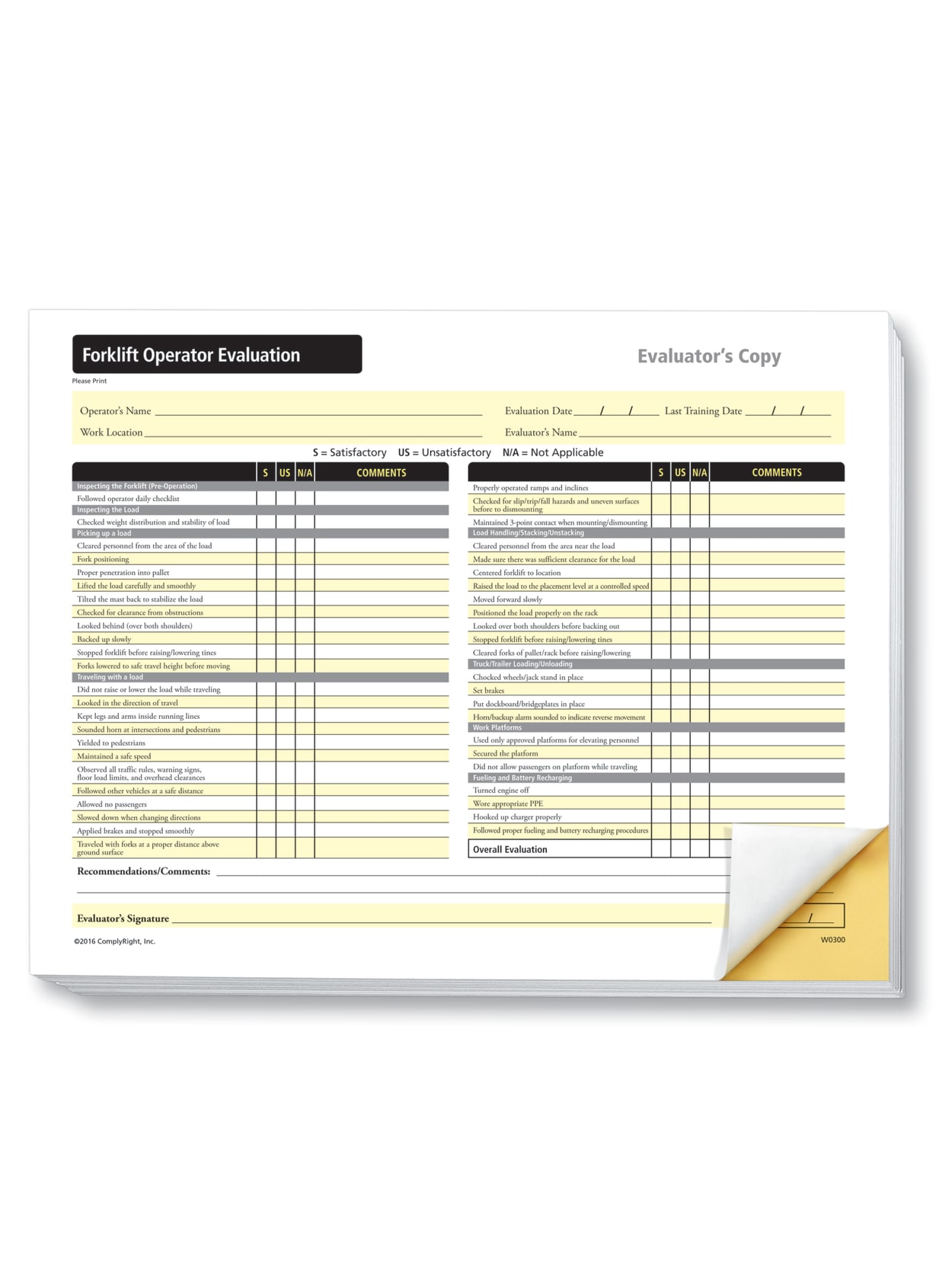 Complyright Forklift Operator Evaluation Forms 8 12 X 11 White Pack Of 25 Office Depot