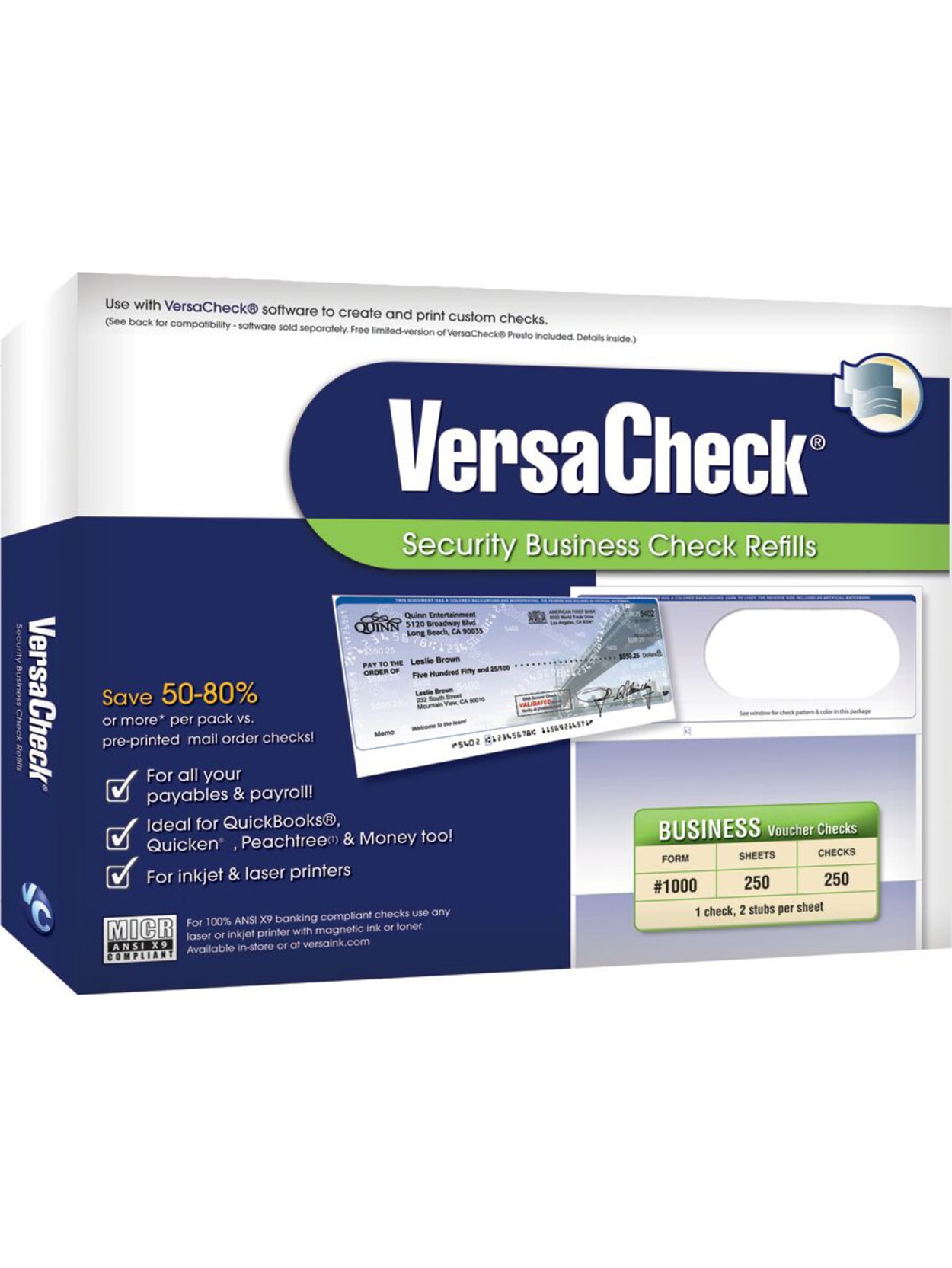 Versacheck Security Form 1000 Business Check Refills White Canvas 500 Sheets Disc Office Depot