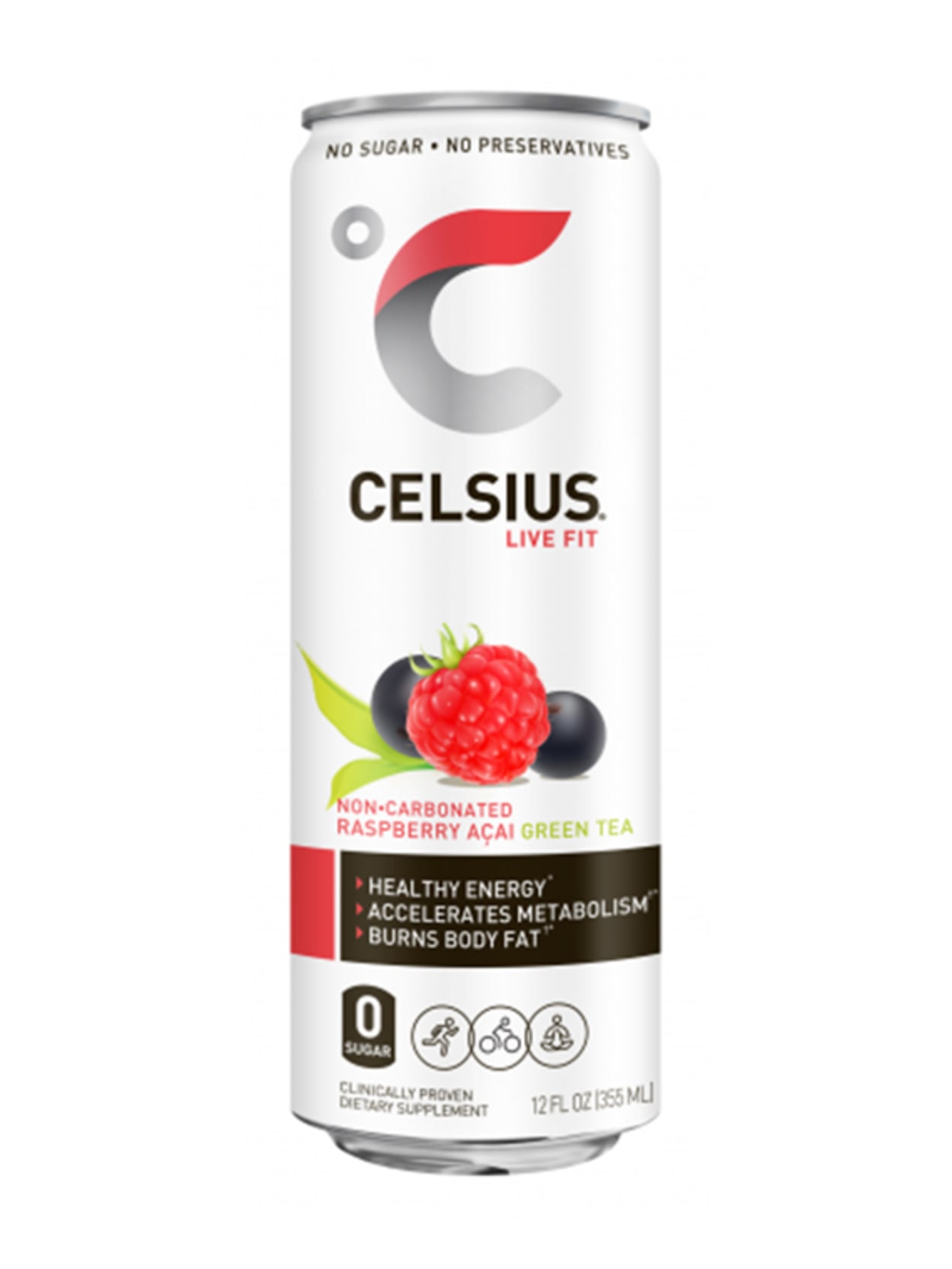 Celsius Fitness Drinks Raspberry Acai Green Tea 12 Oz Pack Of 12 Office Depot