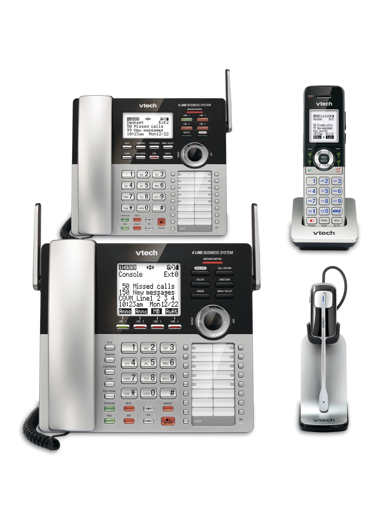 Vtech Cm18445 4 Line Small Business Office Phone System Bundle With 2 Desksets 1 Handset And 1 Headset Office Depot