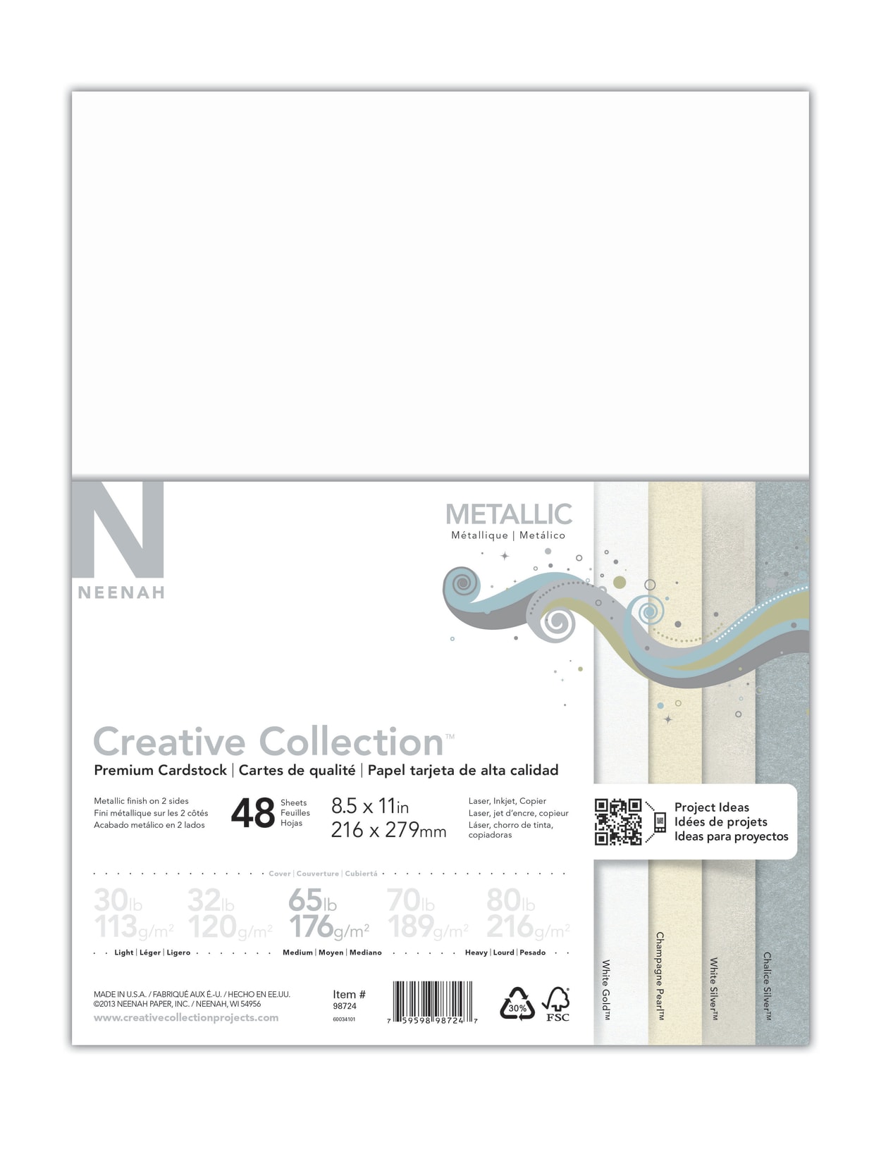 Neenah Creative Collection Metallic Midtone Card Stock Letter Size 8 12 X 11 65 Lb Fsc Certified Assorted Colors 48 Sheets Office Depot