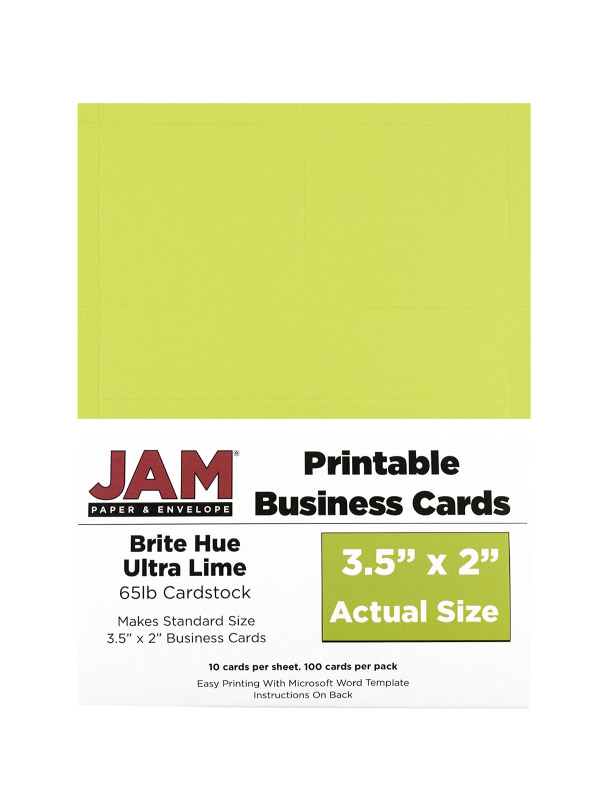 Jam Paper Printable Business Cards 3 12 X 2 Lime Green 10 Cards Per Sheet Pack Of 10 Sheets Office Depot