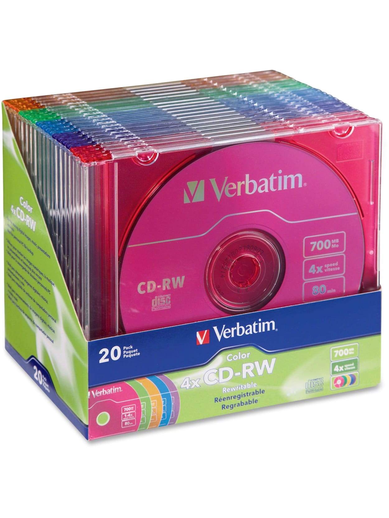 Verbatim Cd Rw Disc Spindle Assorted Colors Pack Of 20 Office Depot