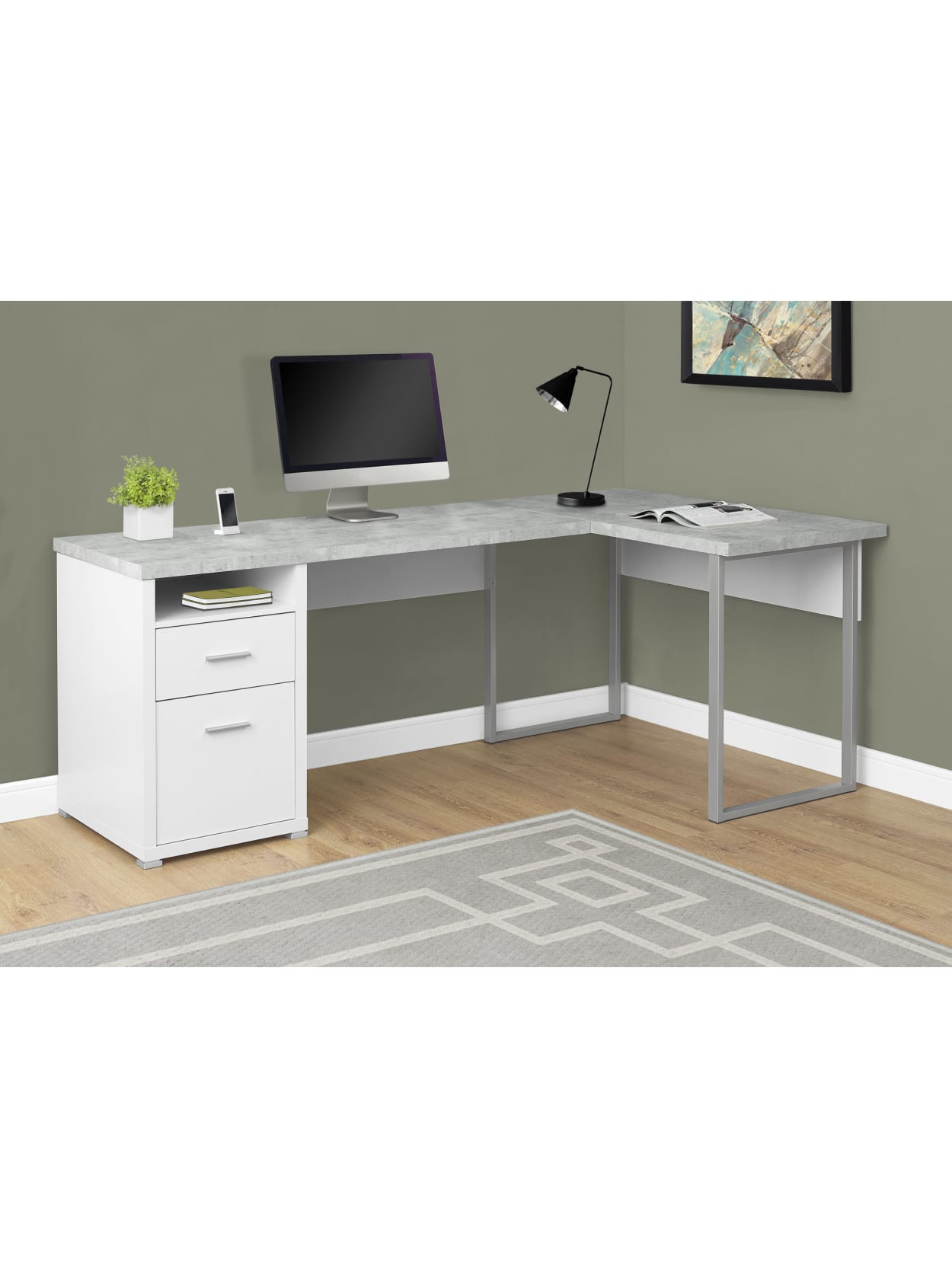 Monarch Specialties L Shaped Computer Desk With 2 Drawers Gray Cementwhite Office Depot