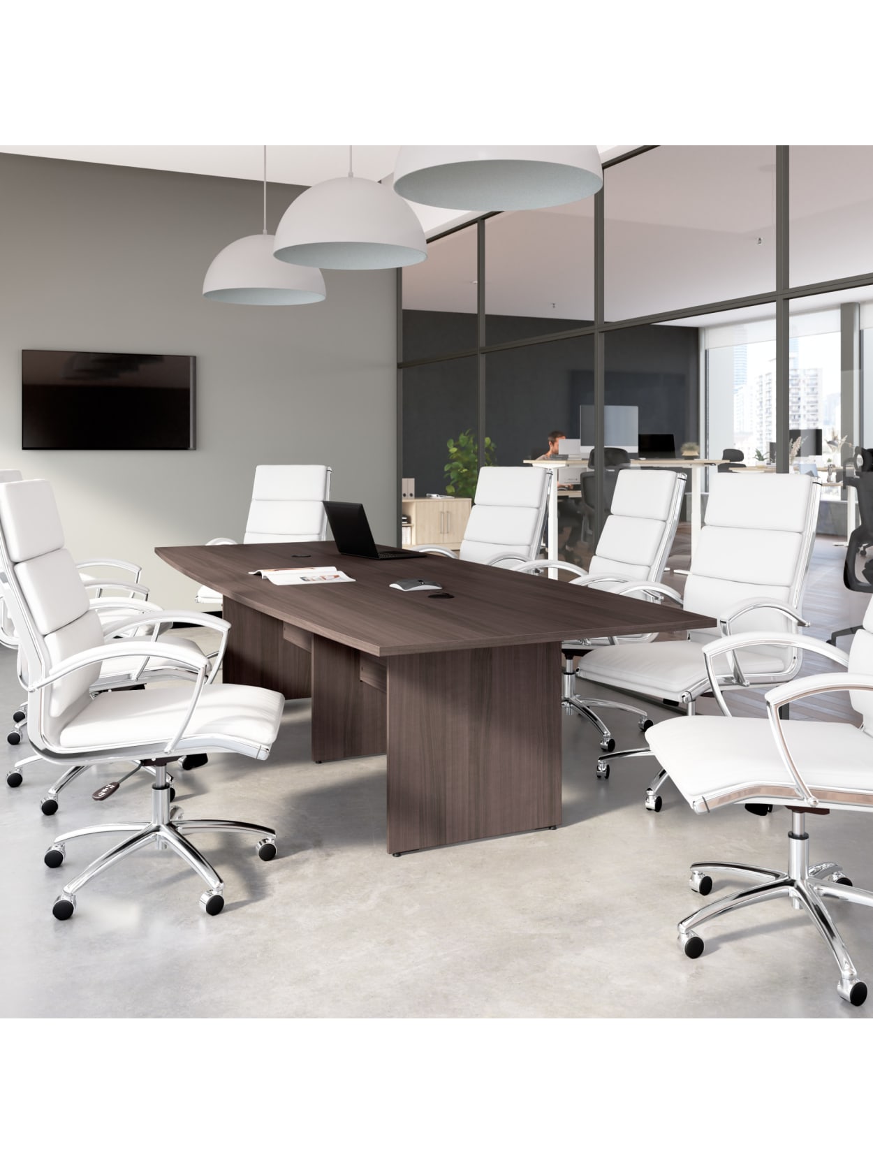 commercial outdoor furniture on Bush Business Furniture 120 W X 48 D Boat Shaped Conference Table With Wood Base Storm Gray Standard Delivery Office Depot