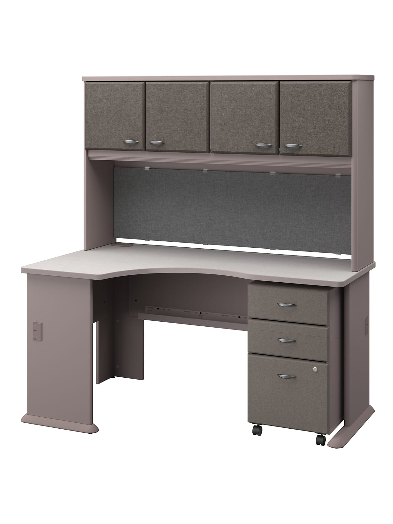 Bush Business Furniture Office Advantage Left Corner Desk With Hutch And Mobile File Cabinet Pewterwhite Spectrum Premium Installation Office Depot