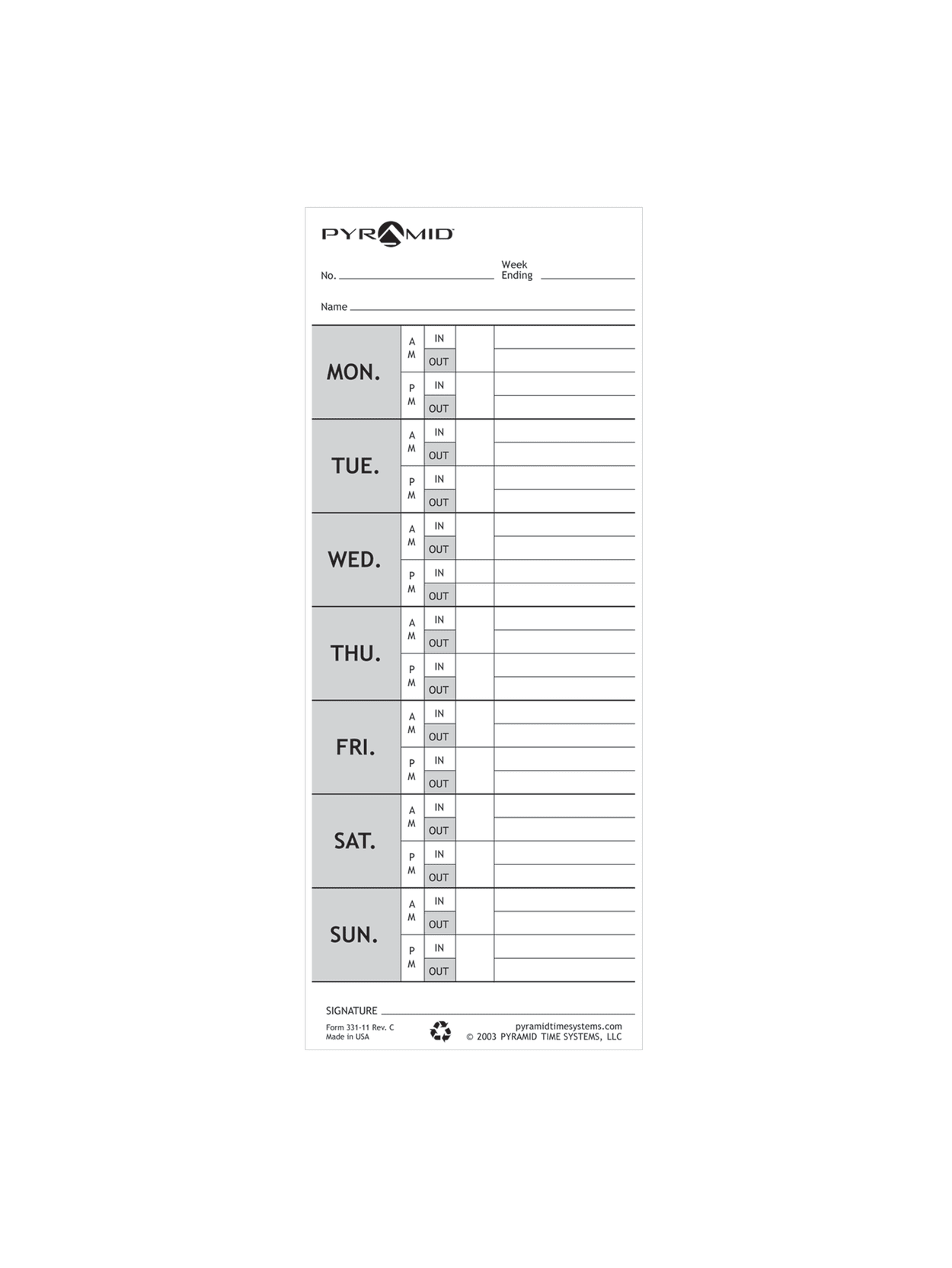 Pyramid Model 1000 30percent Recycled Time Cards Pack Of 100 Office Depot