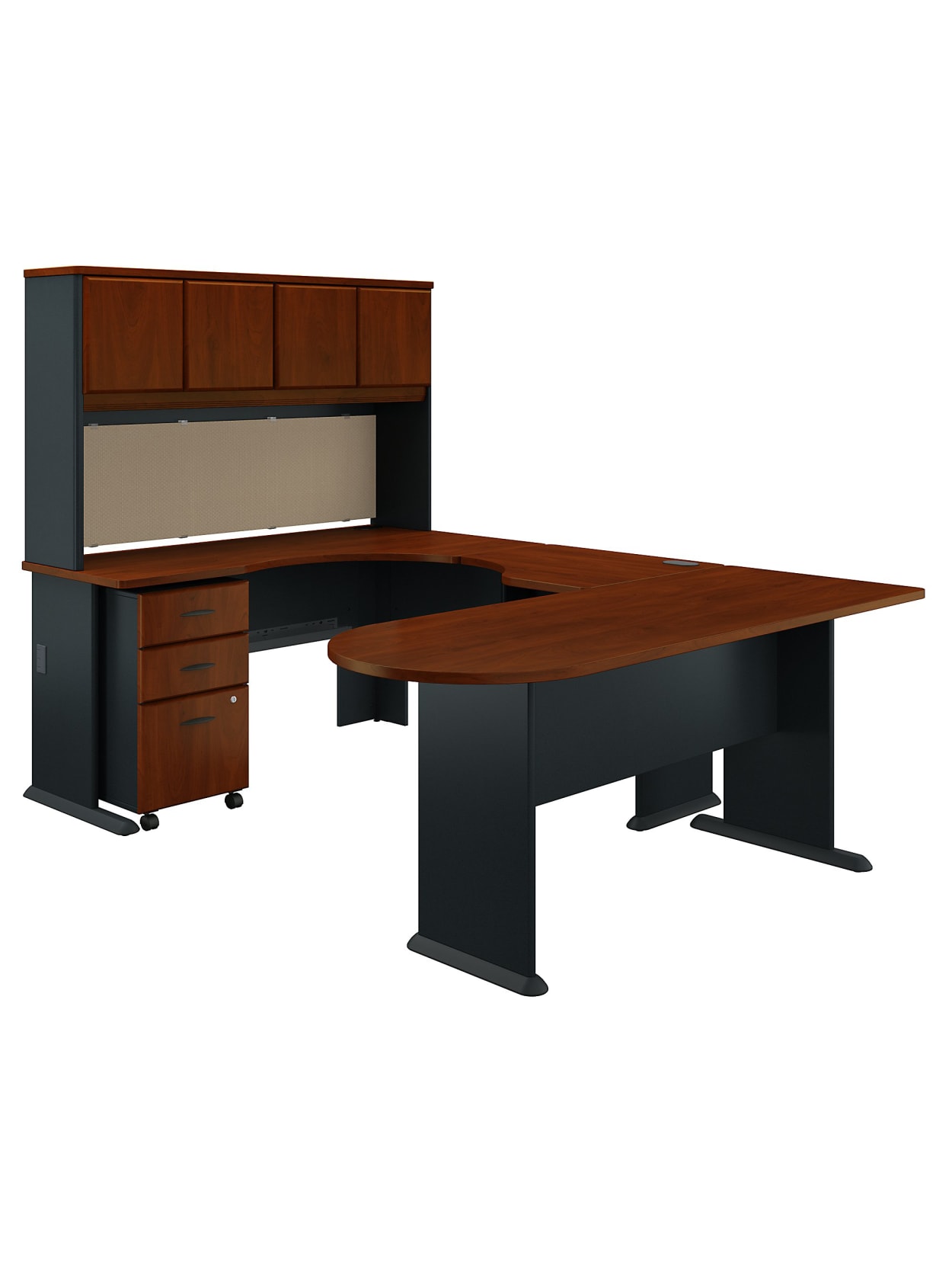 Bush Business Furniture Office Advantage U Shaped Corner Desk With Hutch And Mobile File Cabinet Hansen Cherrygalaxy Standard Delivery Office Depot