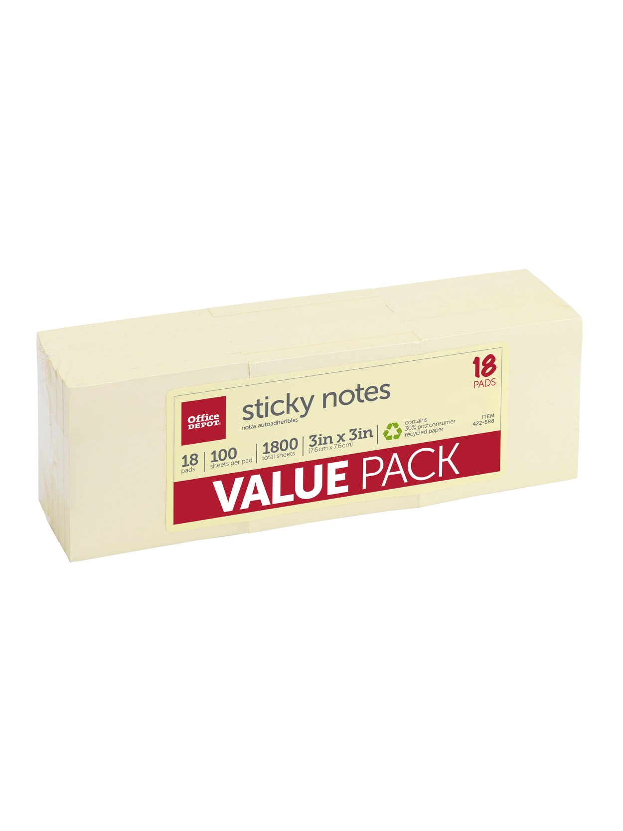 Office Depot Brand Sticky Notes Value Pack 30percent Recycled 3 X 3 Yellow 100 Sheets Per Pad Pack Of 18 Pads Office Depot