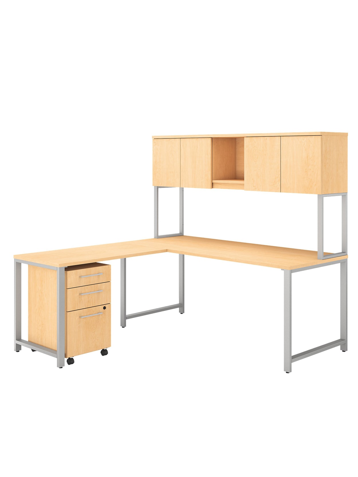 Bush Business Furniture 400 Series L Shaped Desk And Hutch With 42 W Return And 3 Drawer Mobile File Cabinet Natural Maple Standard Delivery Office Depot
