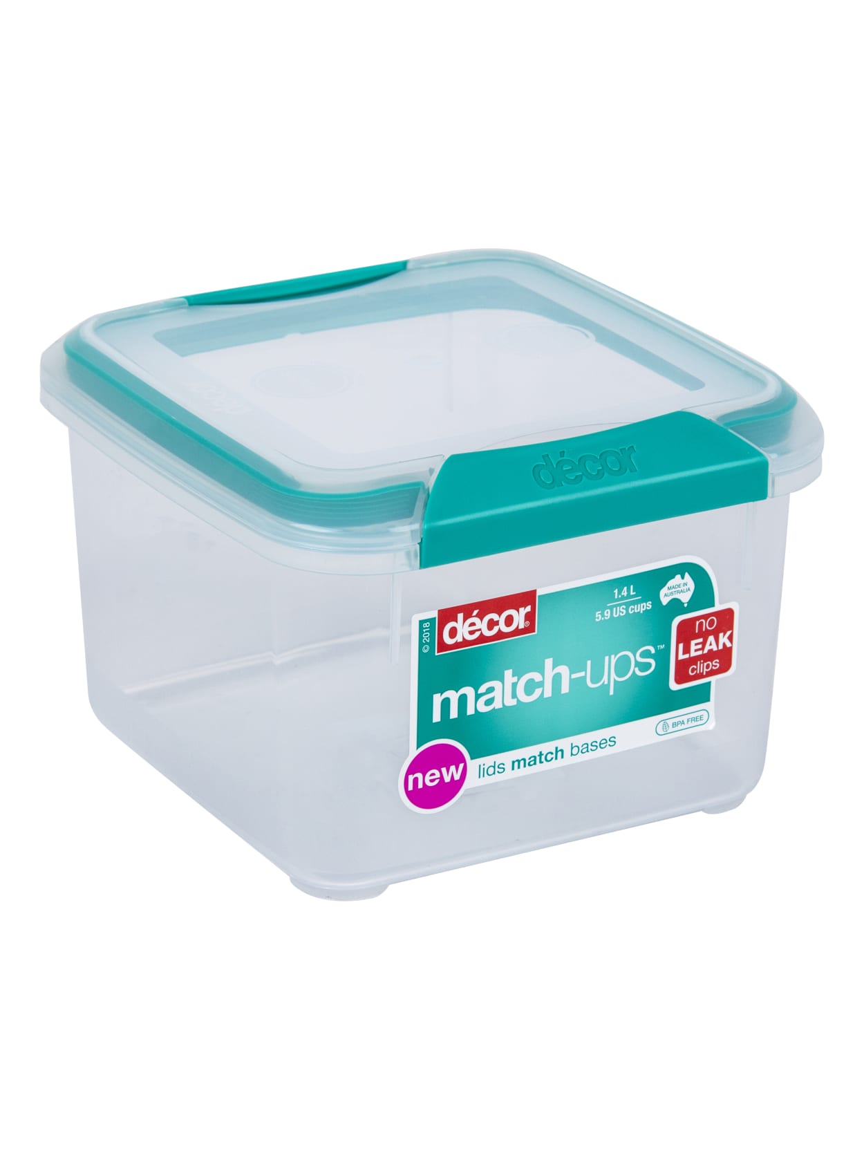 D Cor Match Ups Square Food Storage Container 1 4 Liters Clearteal