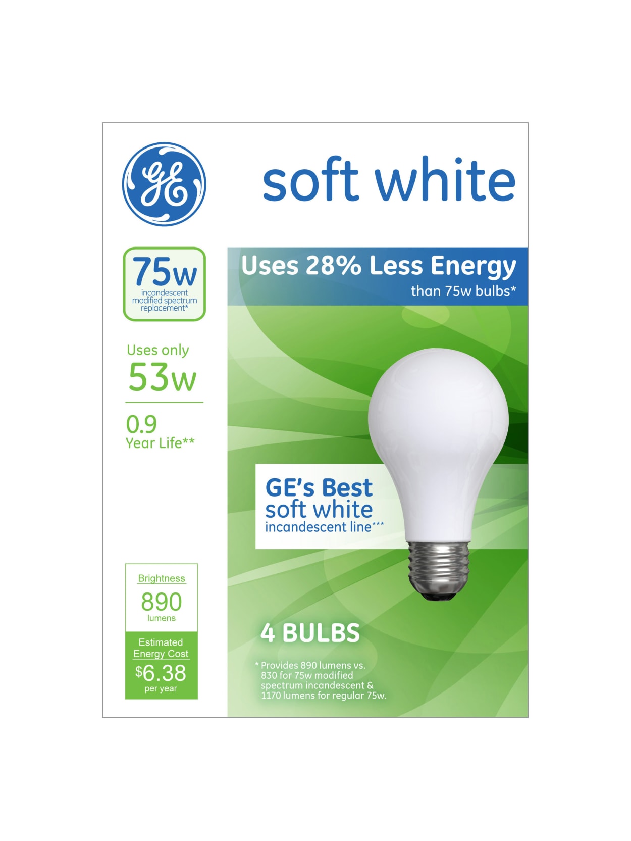 Ge A19 Energy Efficient Soft White Light Bulbs 53 Watts Pack Of 4 Office Depot