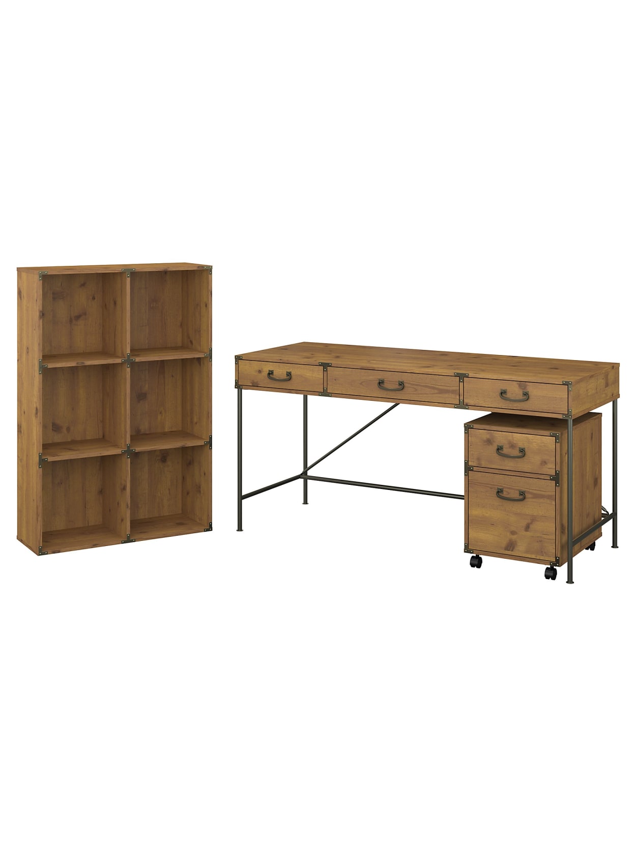 Kathy Ireland Home By Bush Furniture Ironworks 60 W Writing Desk With 6 Cube Organizer And Mobile File Cabinet Vintage Golden Pine Standard Delivery Office Depot
