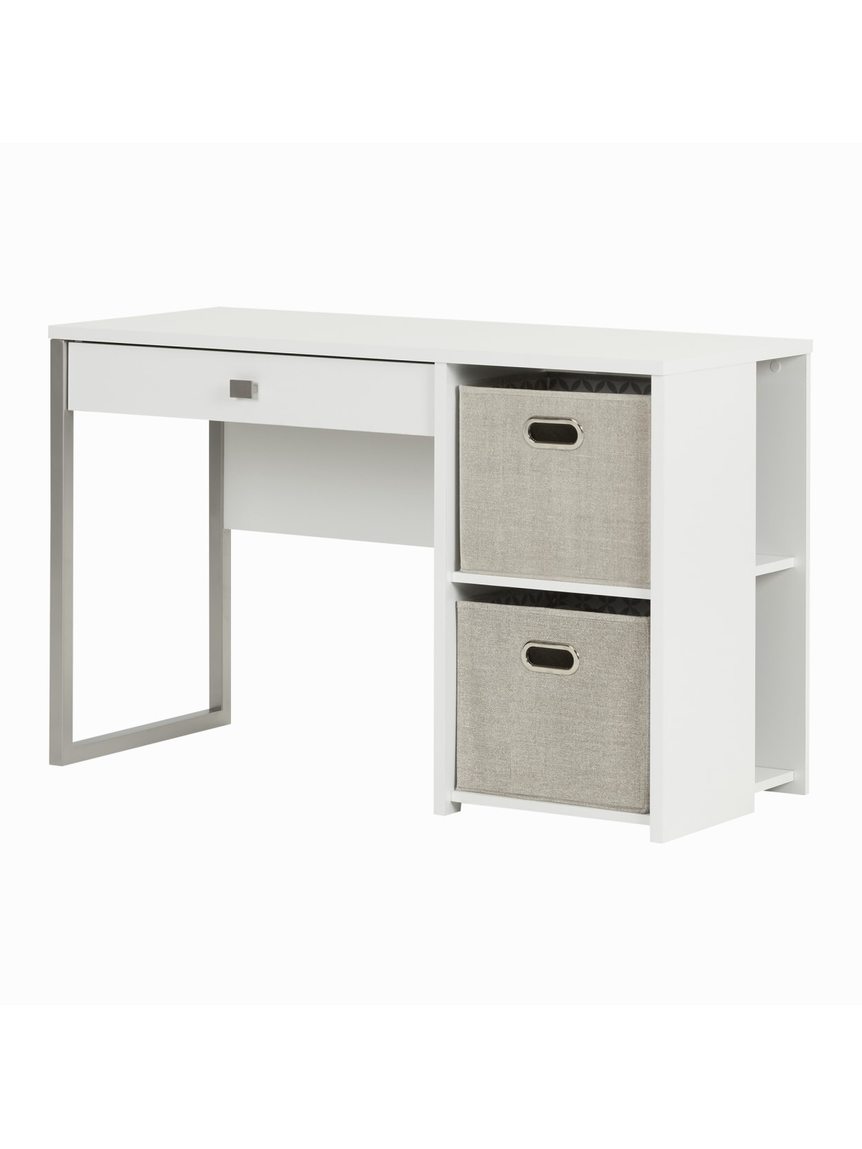 furniture with storage baskets on South Shore Interface Desk With Storage Baskets Taupepure White Office Depot