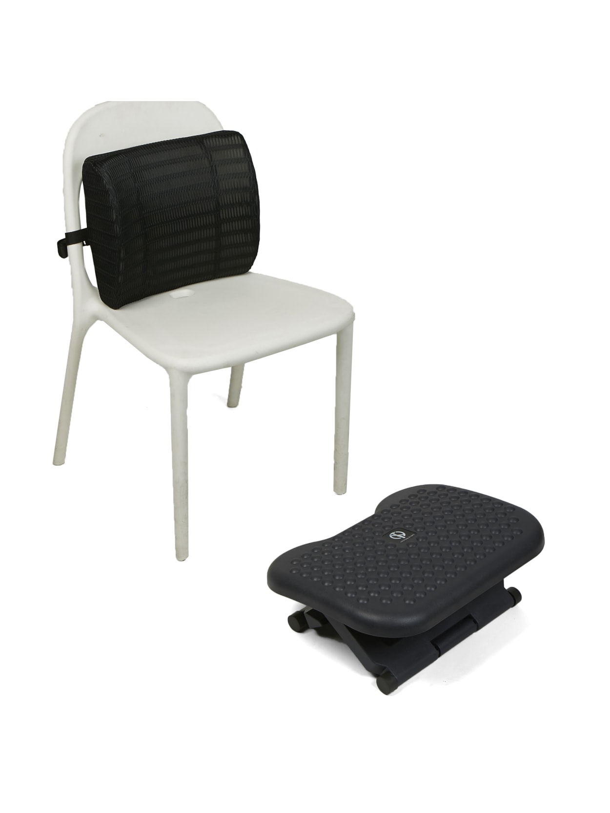 Mind Reader Memory Foam Lumbar Support Back Cushion With Ergonomic Footrest Black Office Depot