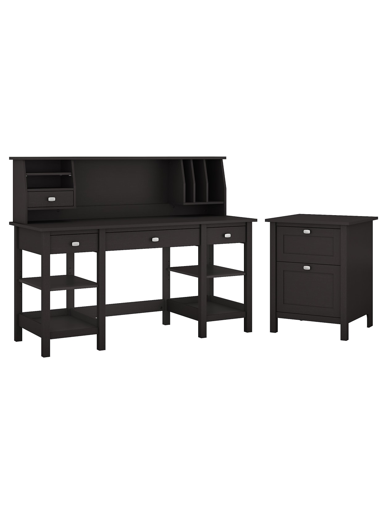 Bush Furniture Broadview 60 W Desk With Storage Shelves Small Hutch Organizer And File Cabinet Espresso Oak Standard Delivery Office Depot